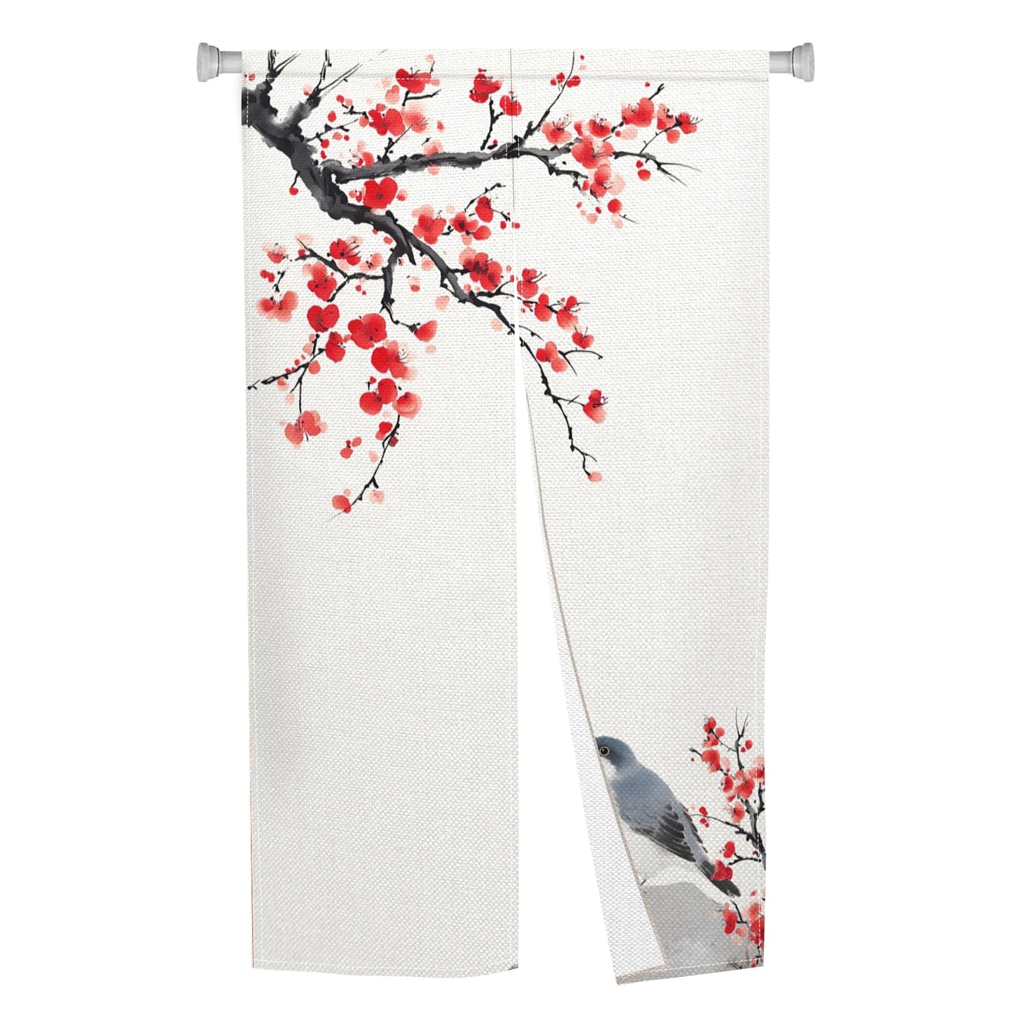 Leowefowa Long Japanese Noren Doorway Curtain Chinese Style Window Treatment Bird Printing Hanging Door Curtain Tapestry Panel for Room Divider Home Kitchen Decorations (Red, Blossom), 33.5"x 70.9"