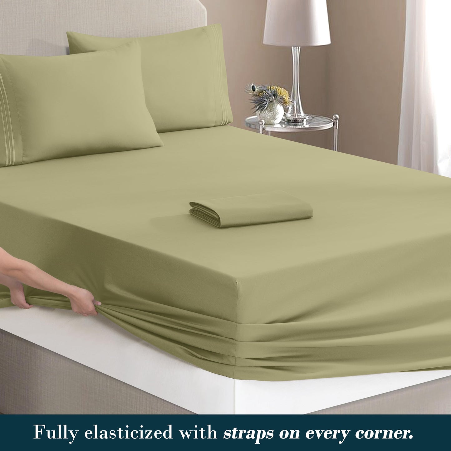 Mocassi Full Size 4-Piece Bed Sheet Set - 1800 Premium Hotel Quality Microfiber 18-24 Inches Extra Deep Pocket Fitted Sheet- Luxury Soft, Breathable, Wrinkle, and Fade Resistant, Sage Green