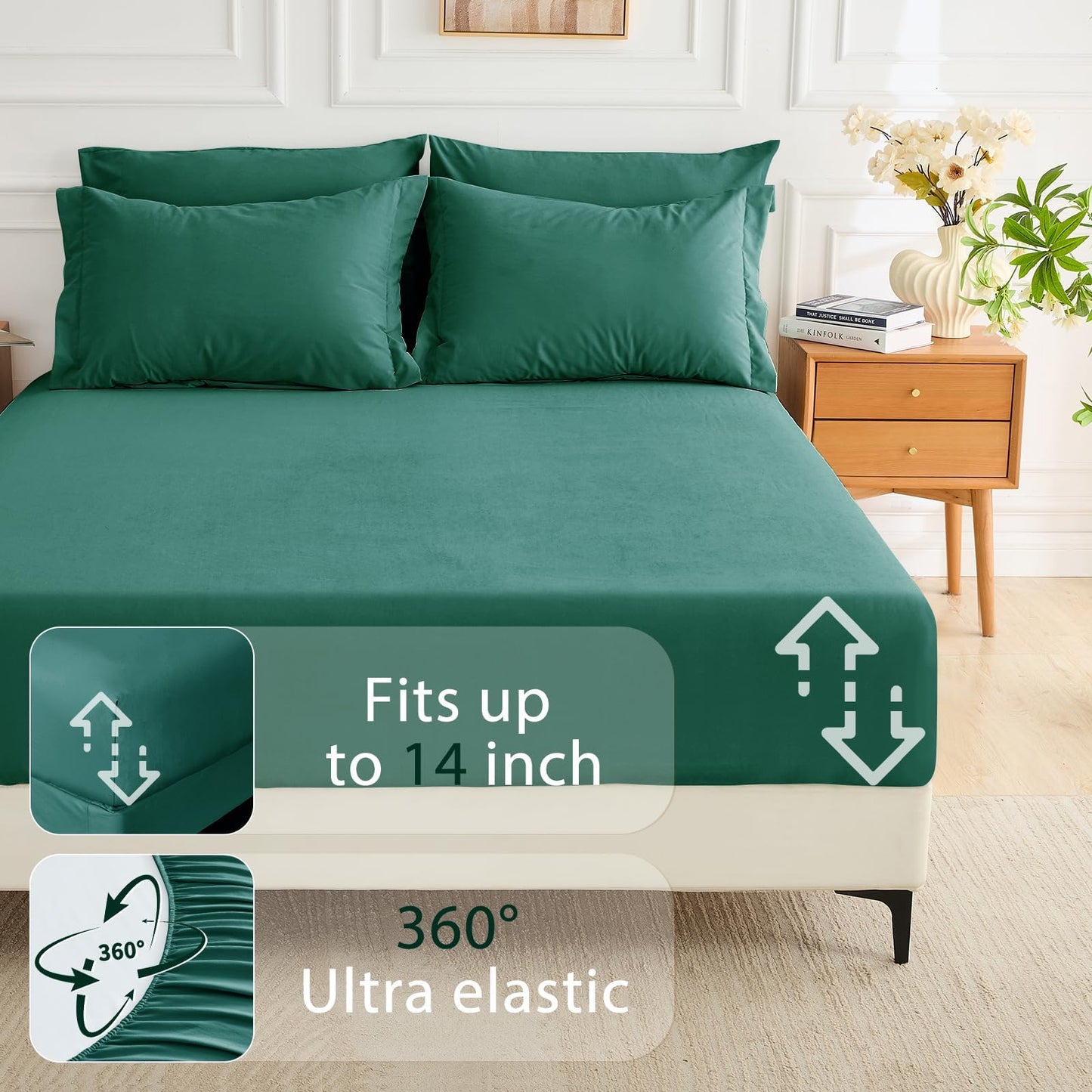 MUXHOMO 7 Pieces King Comforter Set, Soft Bed in a Bag King Size, All Season Bedding Set with Comforter, Flat Sheet, Fitted Sheet, Pillowcases & Shams, Emerald Green