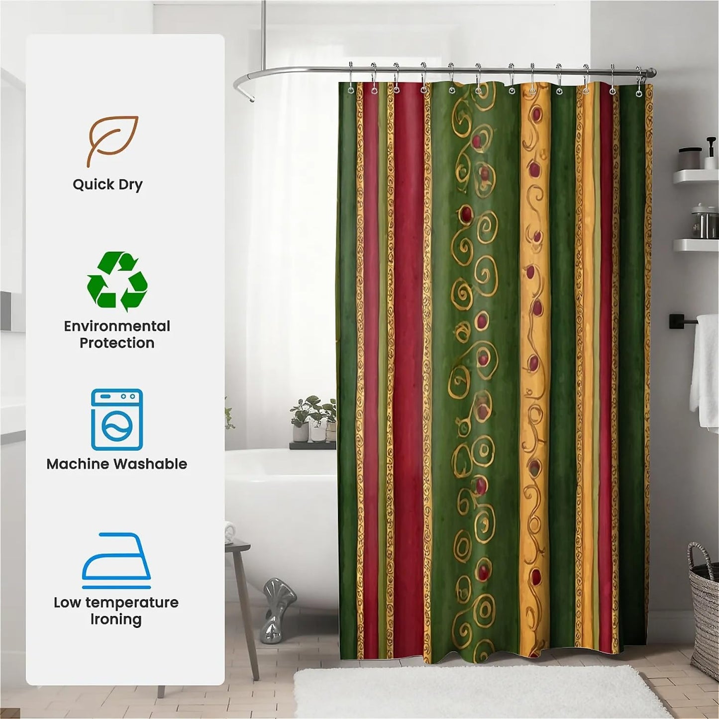 TANGXUNFA Christmas-Stripes-and-dots Shower Curtain for Bathroom, Water-Resistant Long Shower Curtain Set 72x72 Inch with Metal Grommets and 12 Metal Hooks