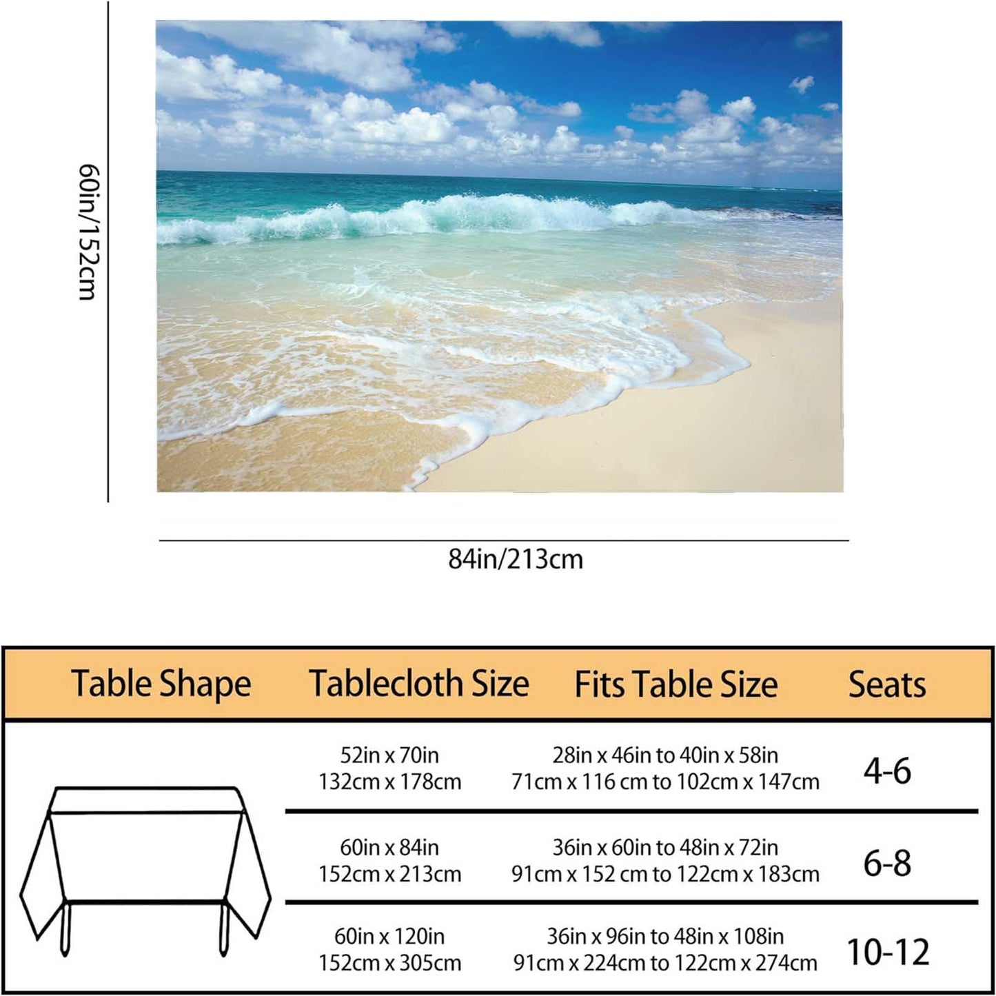 TKS MITLAN Ocean Beach Tablecloth Decor Clouds Coast Sky Wave Sunny Scenic Table Cloth Dining Room Kitchen Table Cover 60" X 84" Oblong/Rectangle