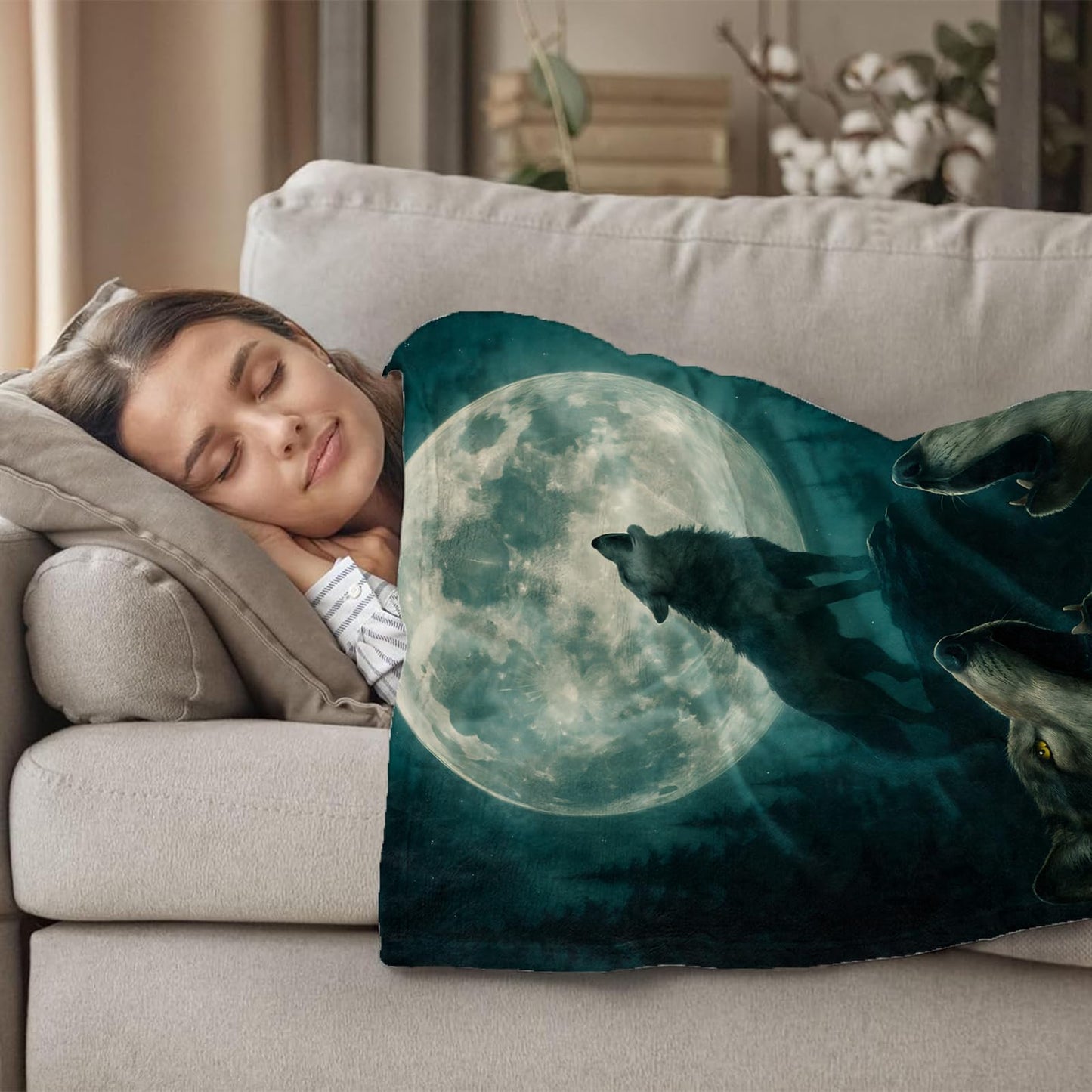 Wolves Moon Fleece Blanket for Boys Girls Kids, Cozy Soft Funny Night Forest Wolf Theme Theme Blankets Gifts for Women, Adults, for Bedroom, Travel, Camping, Sofa, Room Decor 50x60 in