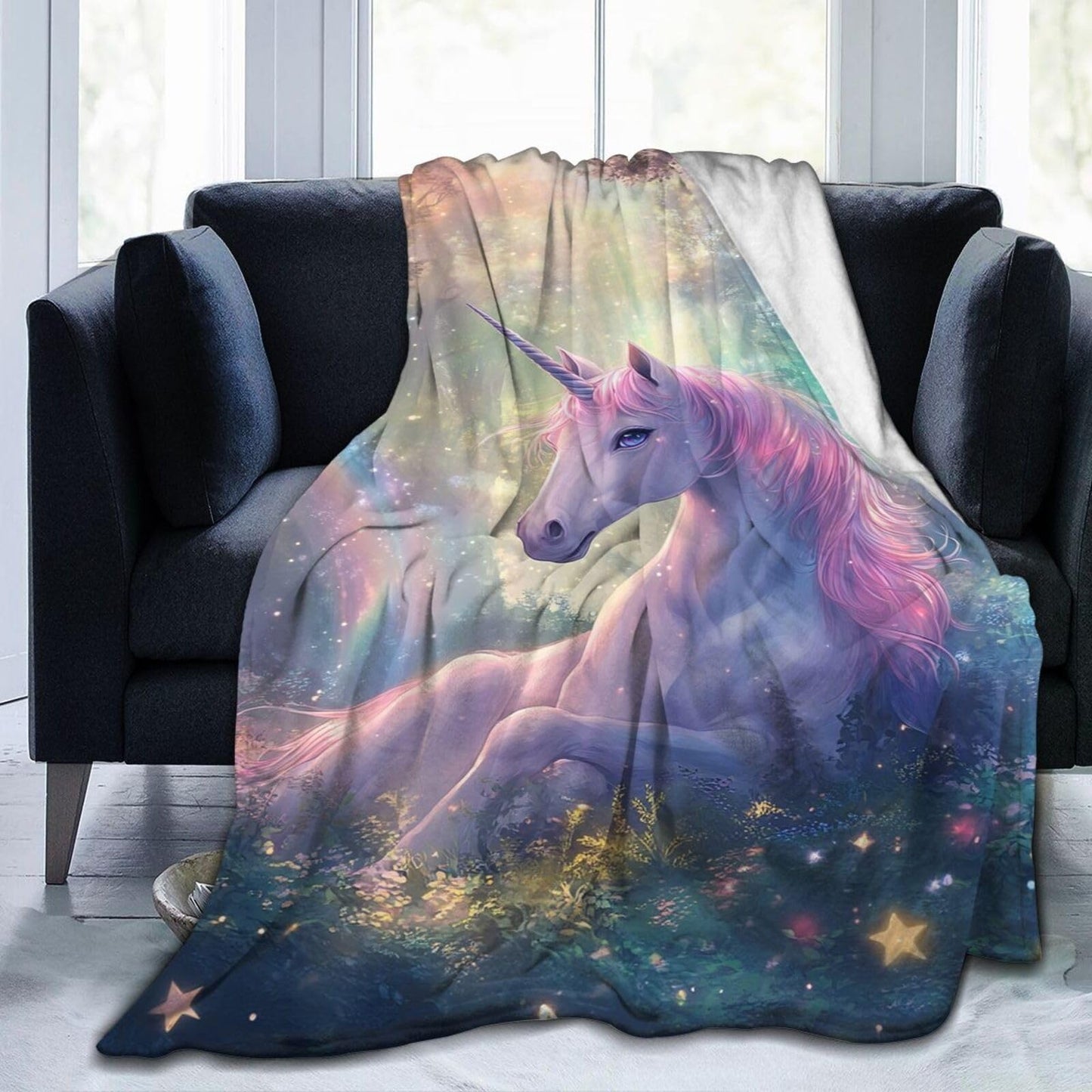 Baegopa Unicorn Blanket Gifts for Girls Women Unicorn Forest Throw Blankets Cozy Plush Fleece Flannel Fuzzy for Kids Bed Decor 50"X40"