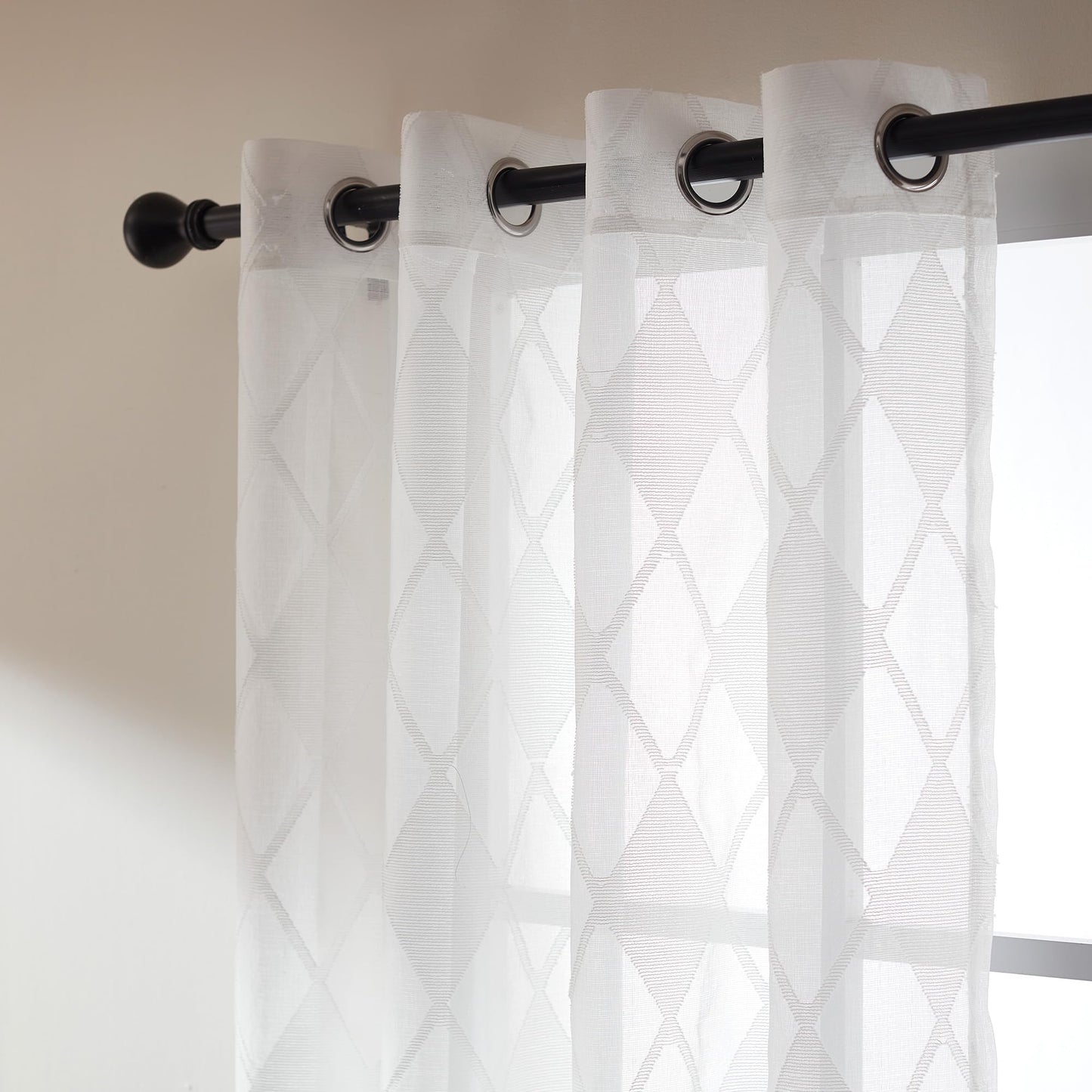 SLEEP ZONE Sheer Curtain 84 inches Long of 2 Panels for Living Room and Bedroom, White Sheer Curtain Cutwork Embroidered Sheer Curtains, 42" W × 84" L, White Lattice