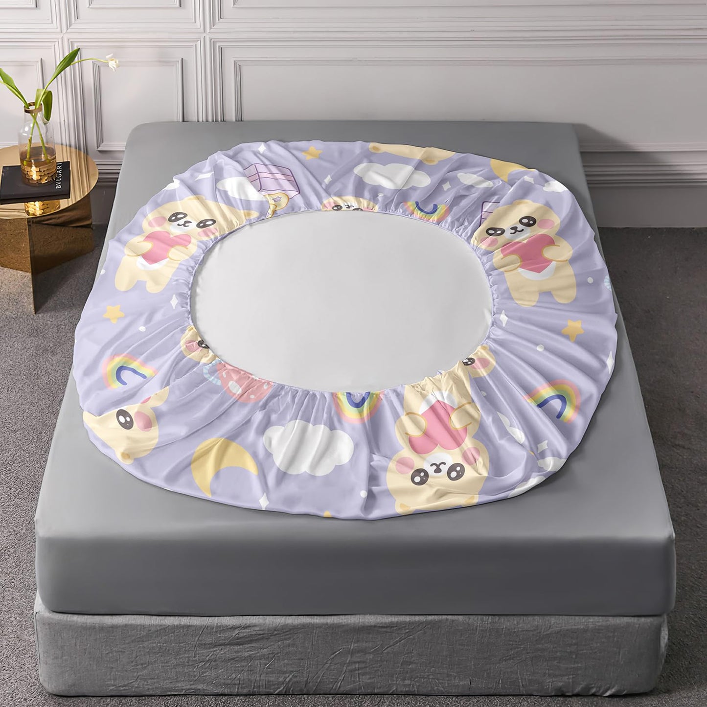 QOOMO Kawaii Kids Sheets Twin Size,Kawaii Bear 16" Deep Pocket Bed Sheet Set,Milk Printed Bedroom Decor Sheet Set Soft and Breathable for Girls/Kids/Teens,Twin Size