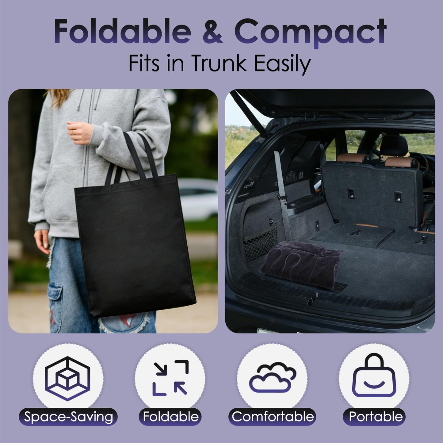 Eooqi Inflatable Car Air Mattress for SUV, Sedan, Truck & Minivan, Back Seat Car Bed for Car Camping & Travel, Portable Mattress with earplugs, Window Screens, Eye Mask & Storage Bags