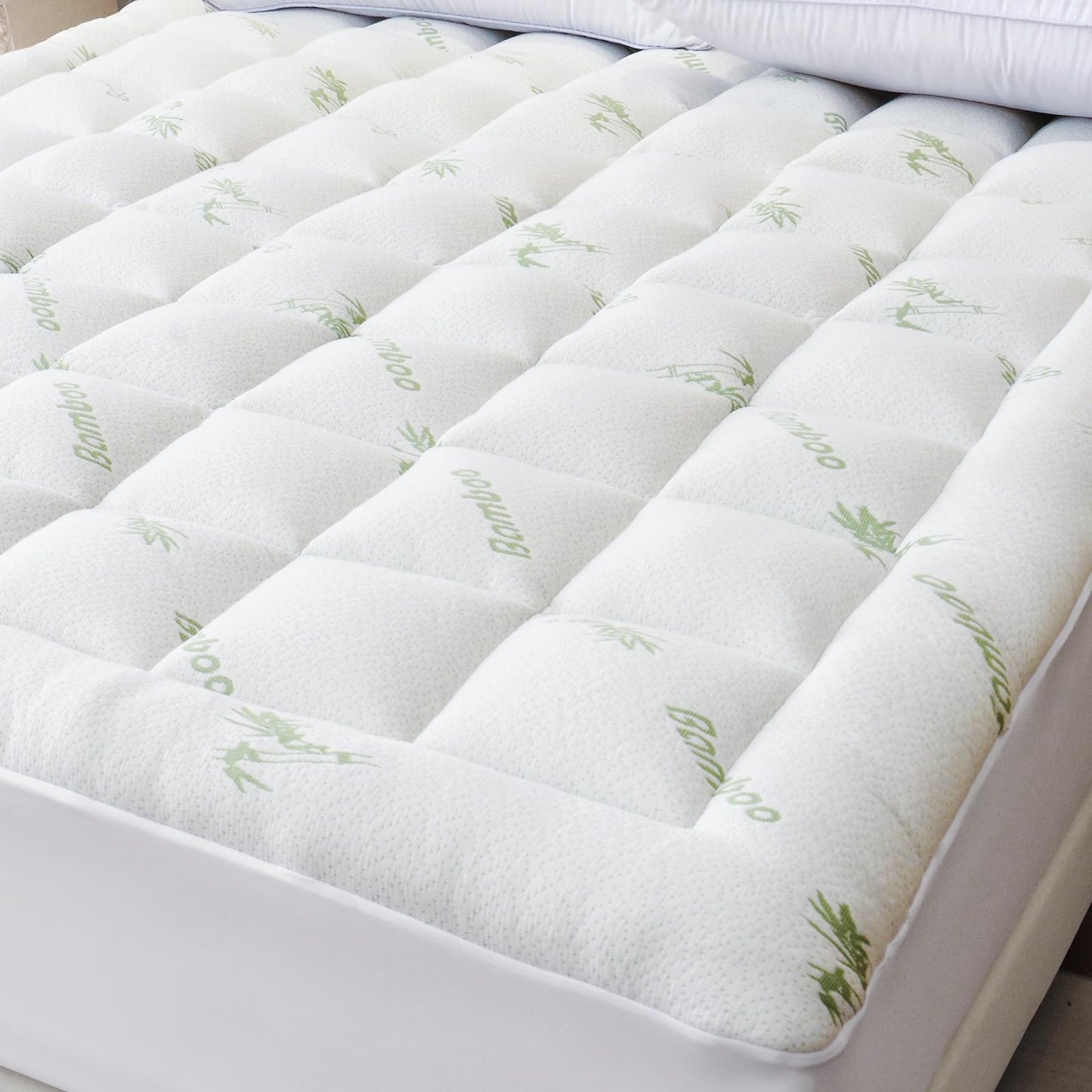 Bioeartha Cooling Mattress Topper King – Extra Soft Pillow Top Mattress Pad, Breathable Viscose Made from Bamboo Mattress Protector for Back Pain Relief, Deep Pocket Cover Fits 8–21 Inch