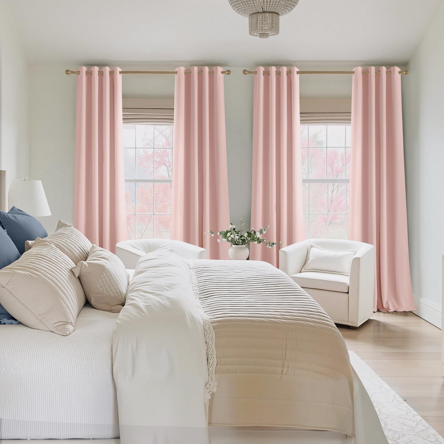NICETOWN Blush Pink Blackout Curtains 63 Inches Long 2 Panels for Girls Room, Bedroom, Nursery Thermal Insulated Blackout Drapes Solid Grommet Noise Reducing Window Curtains, W40