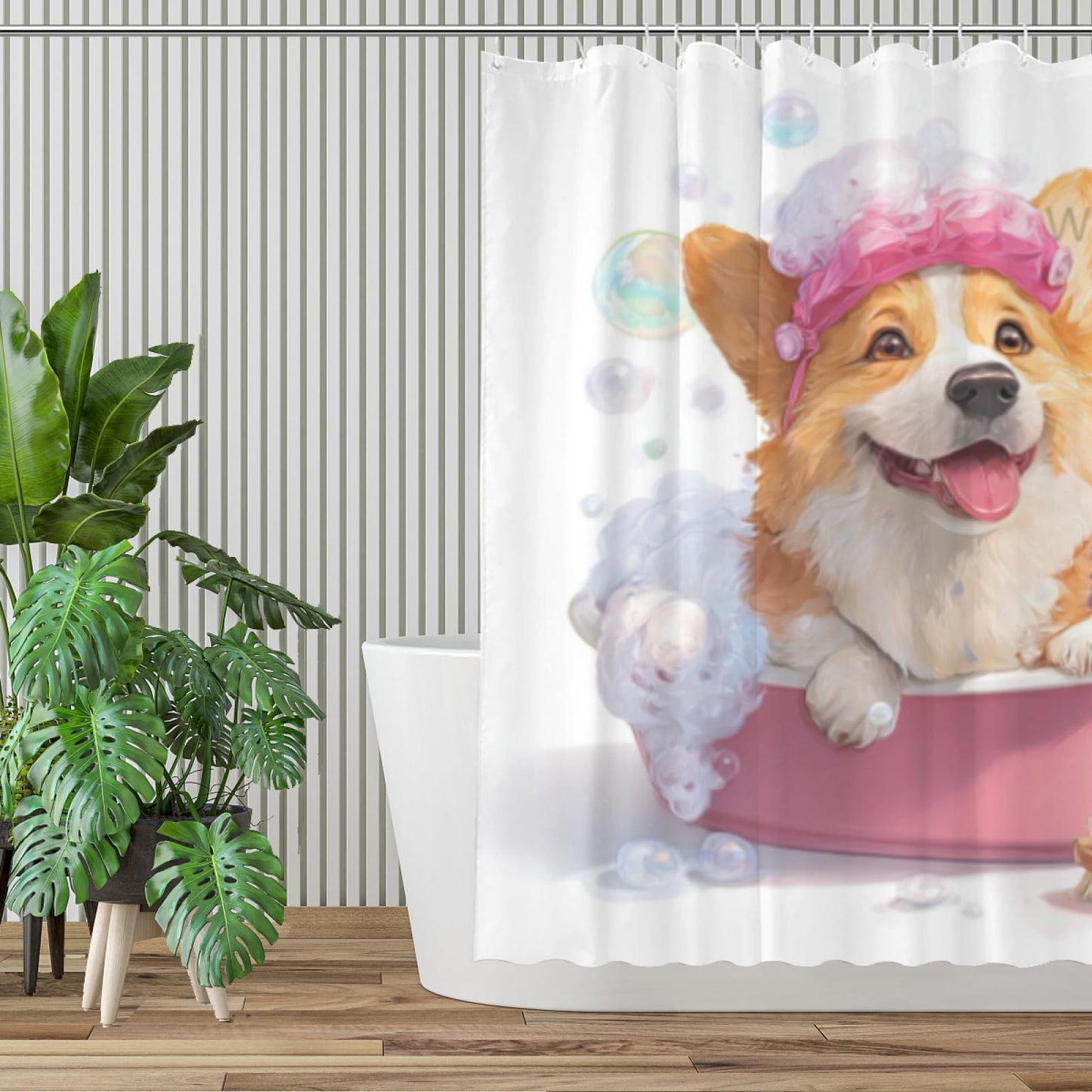 Wordatu Funny Corgi Shower Curtain Decor Fabric Bathroom Curtains, Kids Children Cartoon Waterproof 72x72 inch with 12 Hooks
