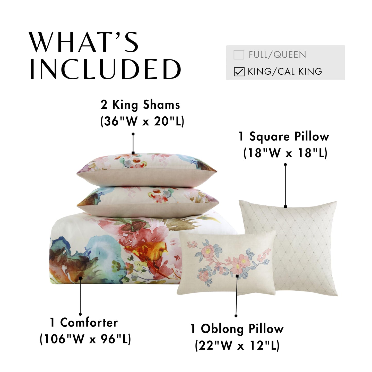 Bebejan Antique Flowers 5 Piece Comforter Set, 100% Cotton Sateen, 200 Thread Count, Ivory Floral Reversible Bedding Comforter Set, 1 Comforter, 2 Shams & 2 Pillows (King/Cal King)