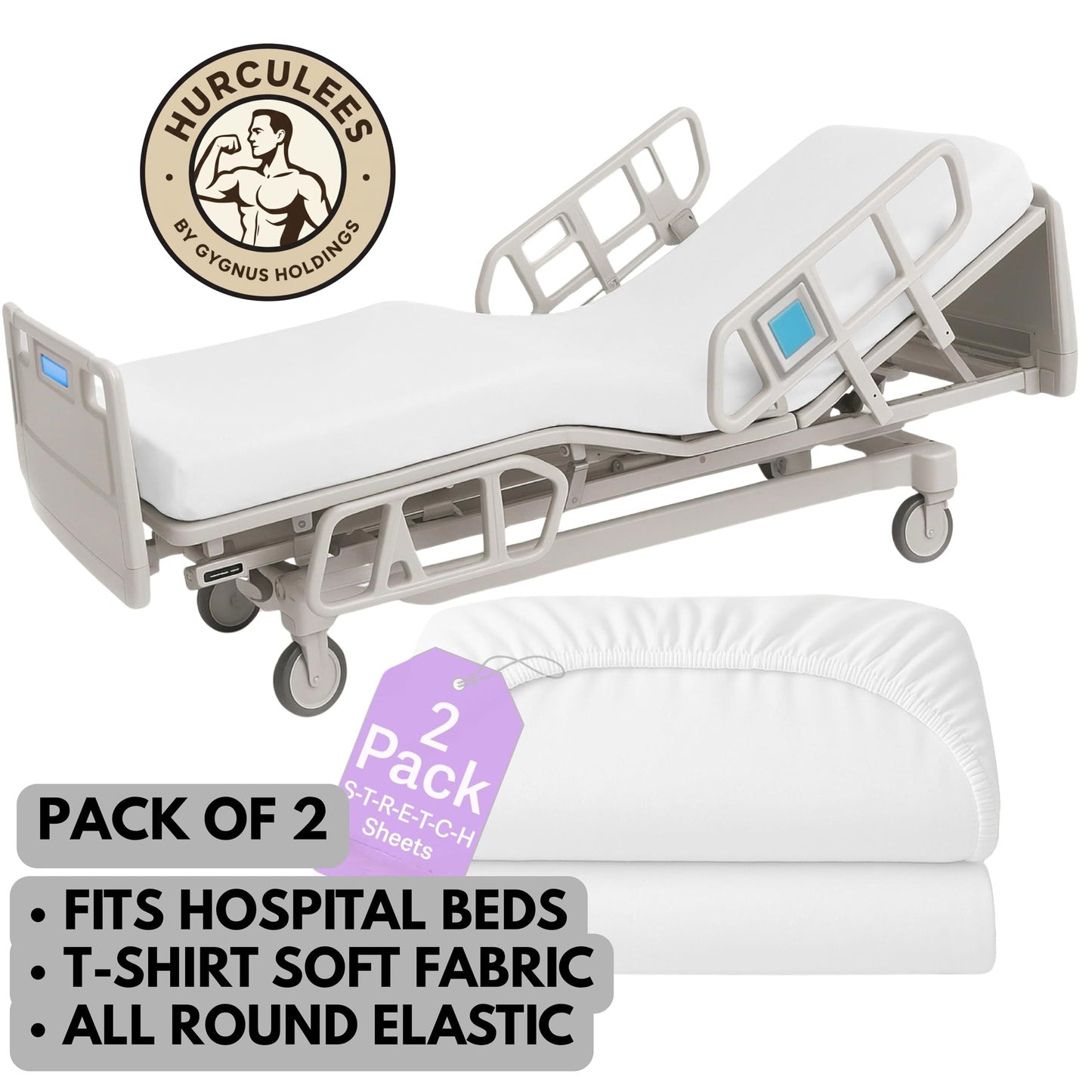 HURCULEES Medical Fitted Sheets Set of 2 – Breathable, Durable & Soft Hospital Bed Fitted Sheets, Easy-to-Clean Patient Sheets for Healthcare Use, Size: 84" x 36"