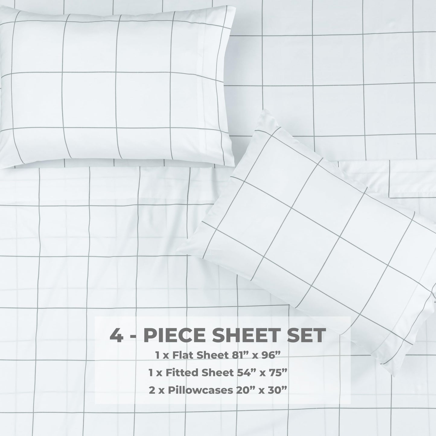 Dreamology Full Size Sheets,4 Pieces Microfiber Sheet Set, Printed Sheet Set with Solid Cuffed Detail,Full Bed Sheets Set, Includes 1 Flat Sheet,1 Deep Pocket Fitted Sheet and 2 Pillowcase (Geo)