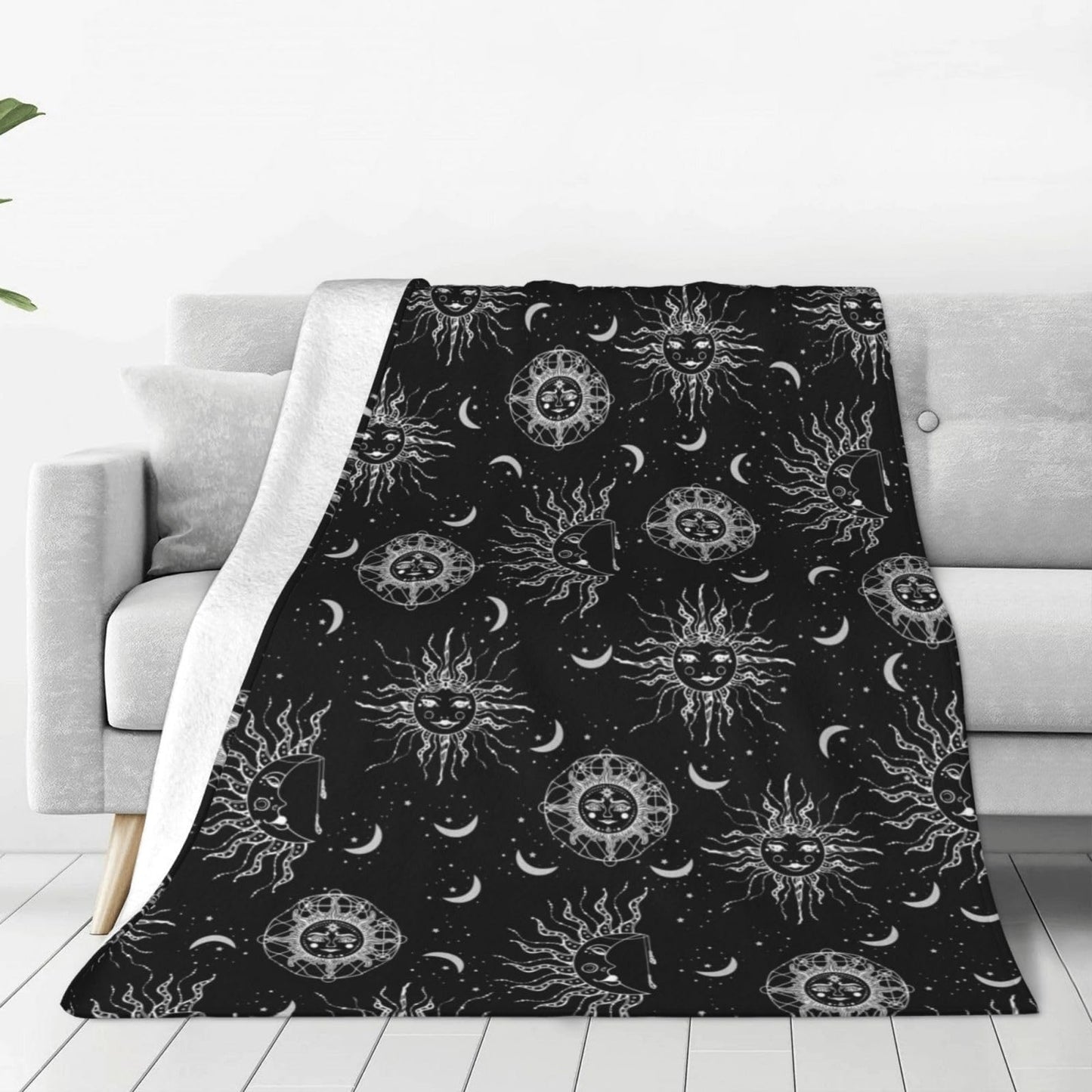 Sun and Moon Blanket 50"x40" Inch Cozy Fluffy Plush Crescent Moon Blankets Celestial Blanket Soft Flannel Hippie Throw for Men Women Boys Girls Christmas Sofa Bed Couch