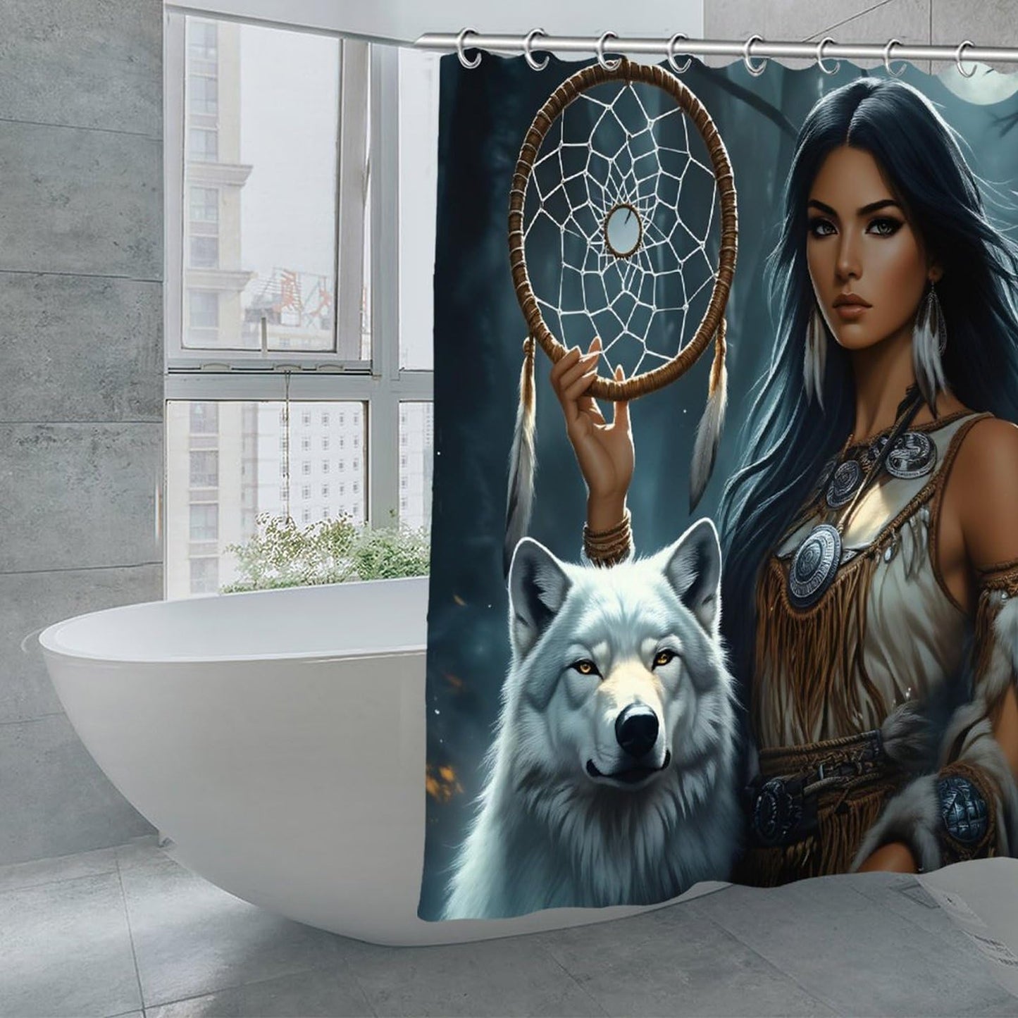 DGOGNFDNG Native American Dreamcatcher & Wolf Shower Curtain 71x71 Inches Waterproof and Bright Fabric Shower Curtains Bathroom Toilet Accessories Decor