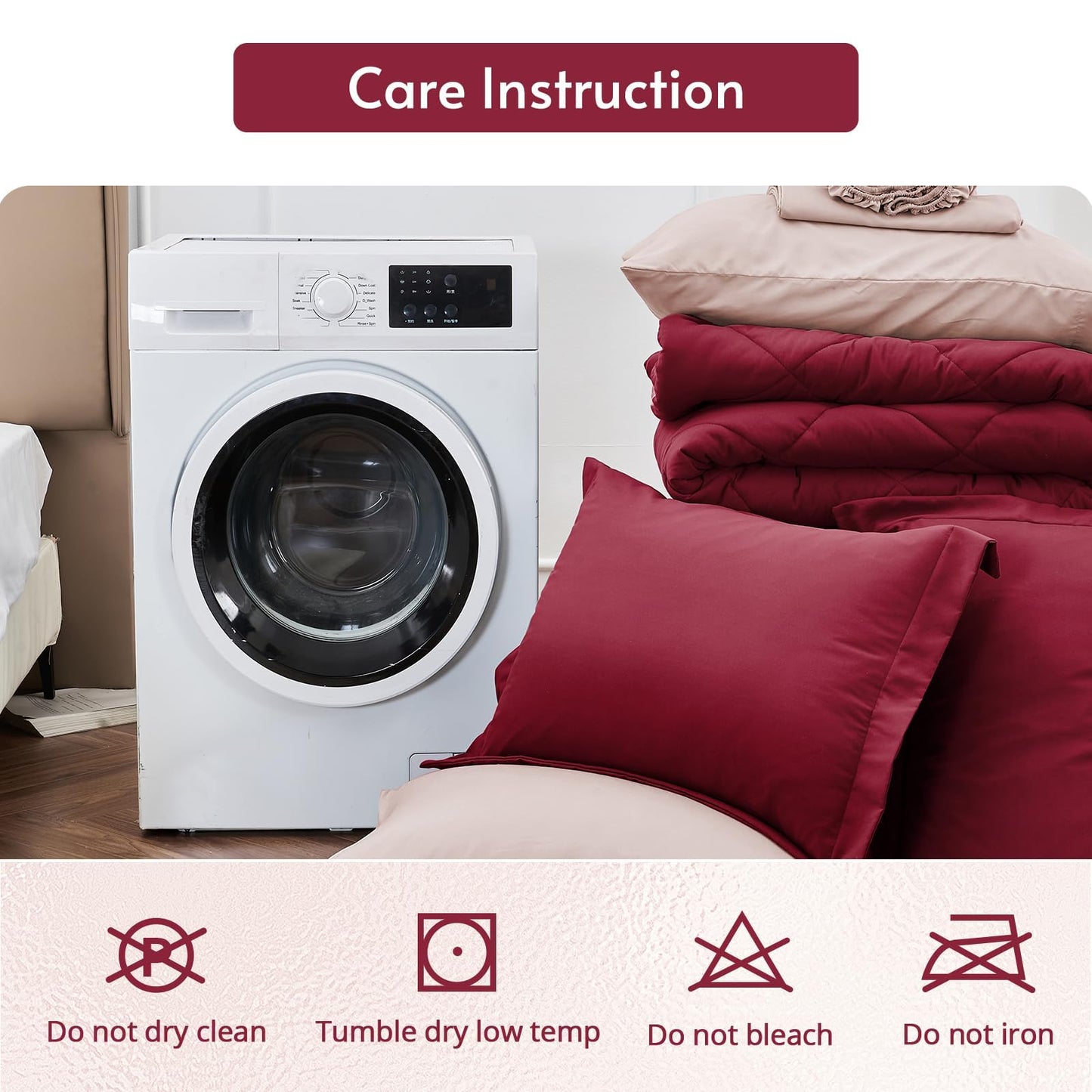 MUXHOMO 7 Pieces California King Comforter Set, Reversible Bed in a Bag Cal King Size, All Season Bedding Set with Comforter, Flat Sheet, Fitted Sheet, Pillowcases & Shams, Burgundy & Rose Gold