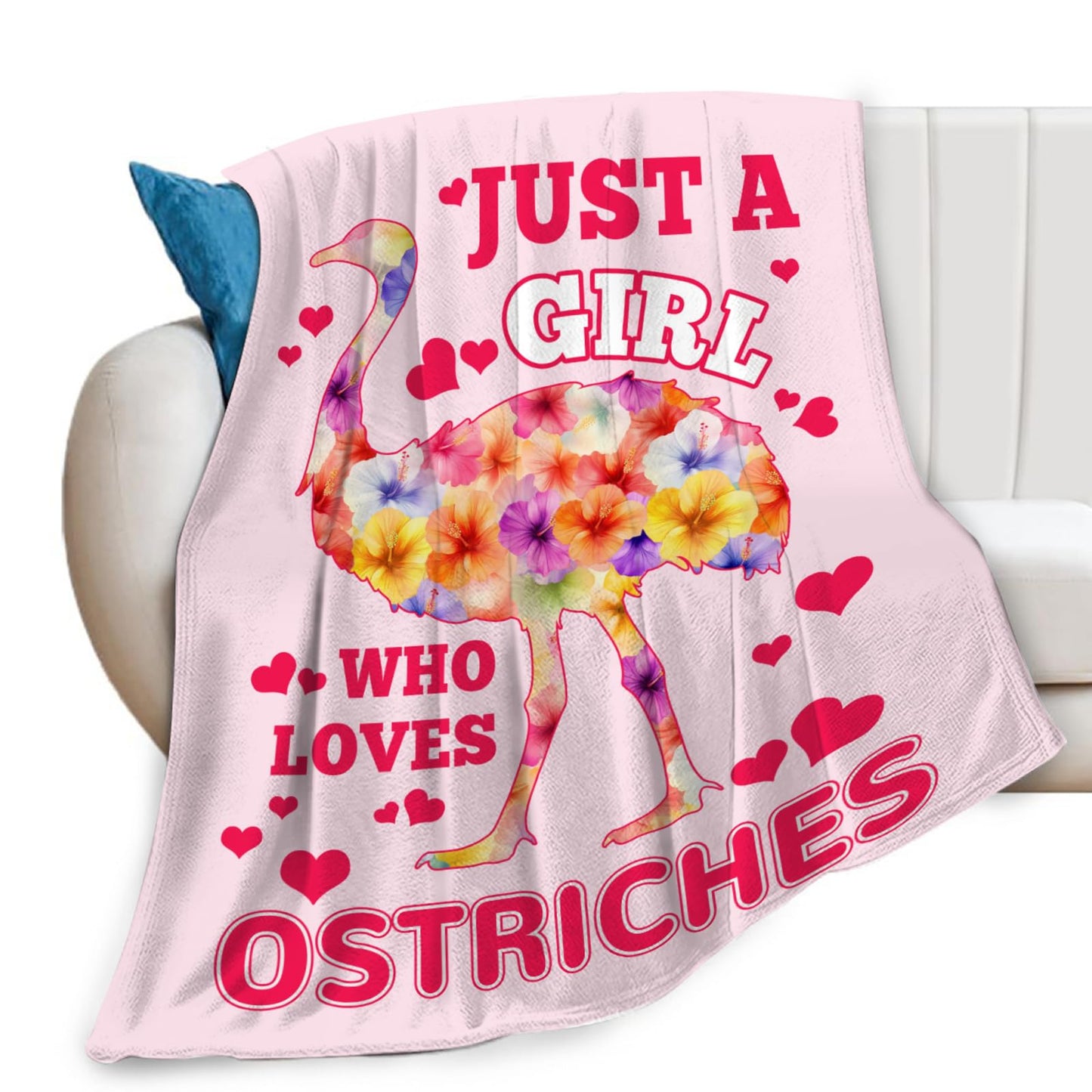 Lovira Just A Girl Who Loves Ostriches Throw Blanket Ostrich Print Throw Blankets Gifts for Couch Sofa Bed Stuff Decor Soft Cozy Fleece Plush Warm Flannel Bedding for Lover 40"x50"