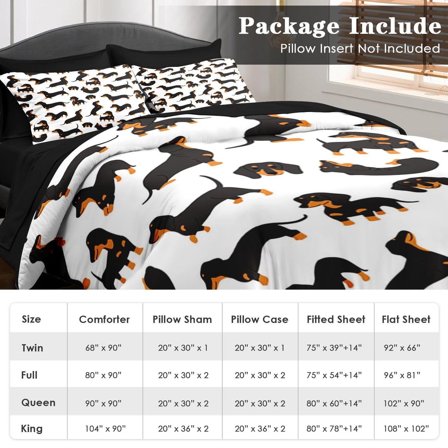 Pamnest Comforter Set Full Size, Dog Family Animal 7 Pcs Bedding for Kids and Adults, Happy Cute Dachshund Bed Sheet Sets with Fitted Sheet 2 Pillowcases & 2 Shams for Bedroom Bed Decor