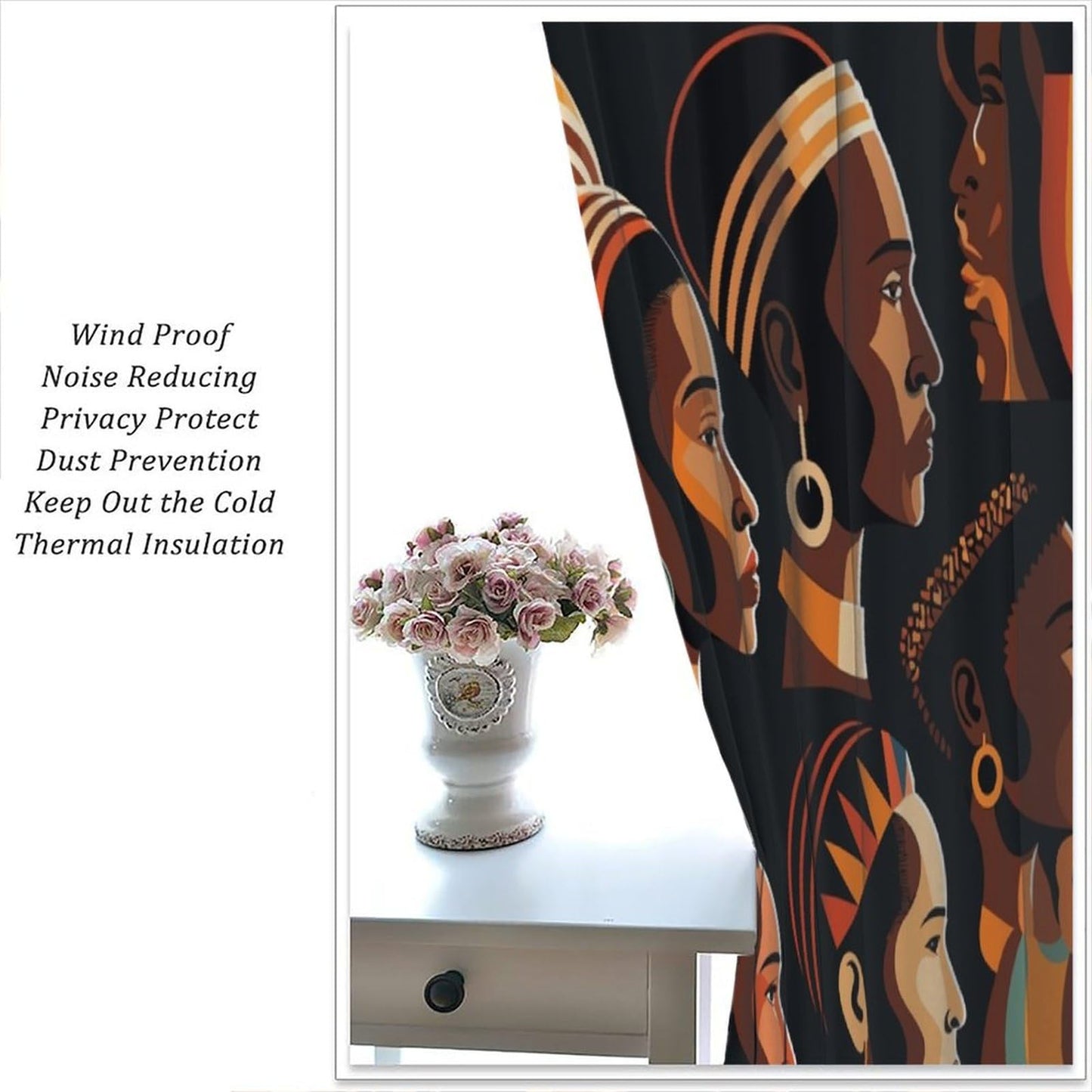 FAOTELY African Women Curtains Boho Mid Century Tropical Window Drapes for Kids Bedroom Living Room Classroom Kitchen Cafe Decor （W21xL45 Inch） x2 Panels