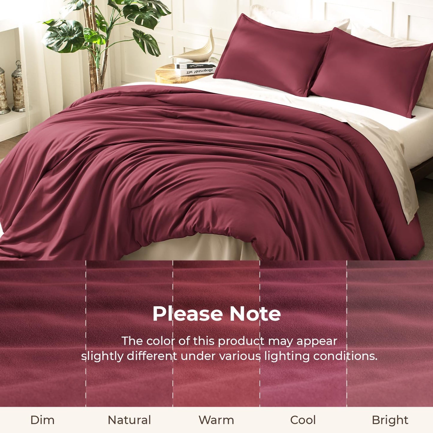 Litanika Burgundy Red Comforter Set King Size, 3 Pieces Lightweight Solid Bedding Comforter Set, All Season Fluffy Bed Set (104x90In Comforter & 2 Pillowcases)