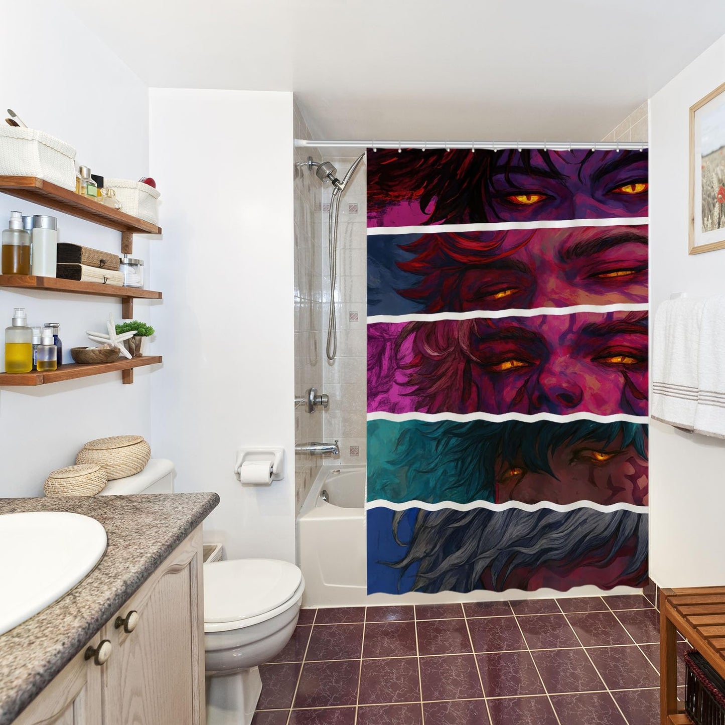 Funnytree 72"X72" Fiery Soul Vision Shower Curtain Crimson Hair Motion Bathroom Decor Waterproof Fabric Durable Easy Care Washable(Hooks Not Included)