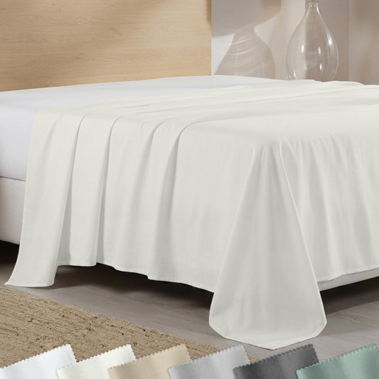California Design Den King Flat Sheet Only - 400 Thread Count 100% Cotton Sateen, Durable, and Breathable Bed Sheets - Ivory (Pale Tone)