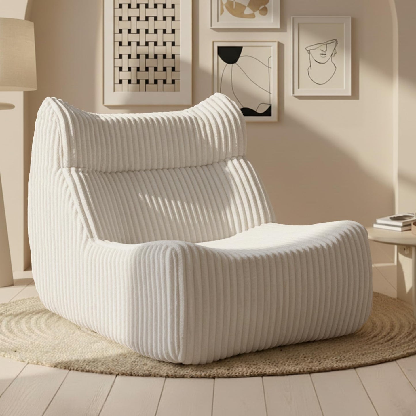 Ayiseedmid Big Bean Bag Chairs, Lazy Floor Sofa, Fireside Chair for Living Room, Bedroom, Office (White, Single Seat)