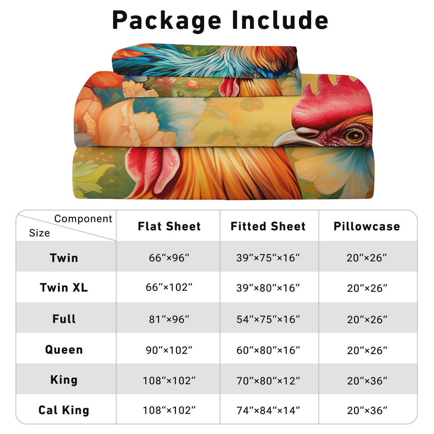 Zoainuos Chicken Sheets King Size Deep Pocket, Rooster Farmhouse Bed Sheet Set, Soft Microfiber Wrinkle Free Bedding Sheets & Pillowcases, Farm Animal Gifts