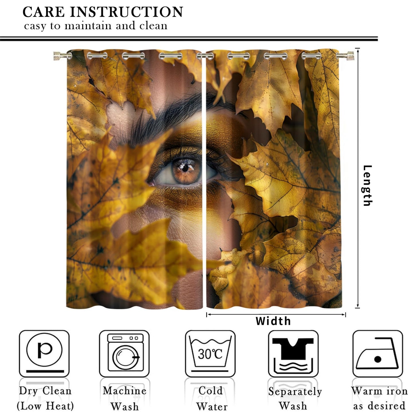 XAFIAUR Leaves Blackout Curtains, Fashion Eyes Printed Drapes, Autumn Landscape Thermal Insulated Drapes 2 Panels Darkening Window Curtain for Bedroom Living Room 31.5" W x 63" L x2