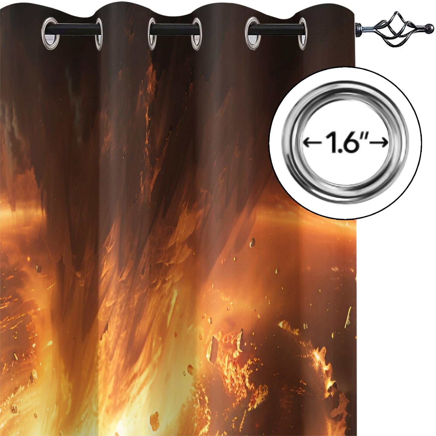 Apocalyptic Landscape Blackout Curtains, Flame Vortex Curtains for Living Room, Fantasy Landscape Black Out Bedroom Curtain Thermal Insulated Grommet Drapes 2 Panels, for Boys Room 31.5"W x 63"L x2