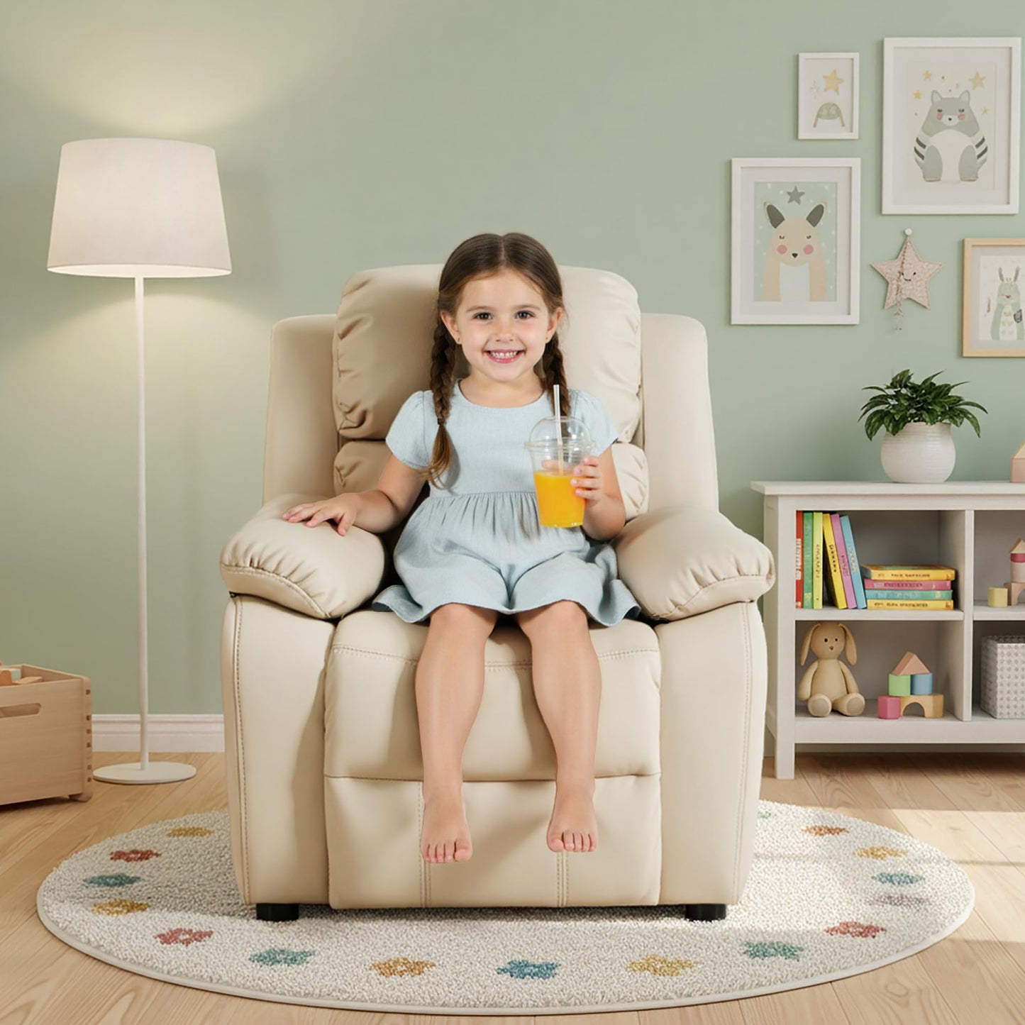 Kids Recliner Chair Storage Arms Reclining Toddler Push Back Sofa Ages 2-8