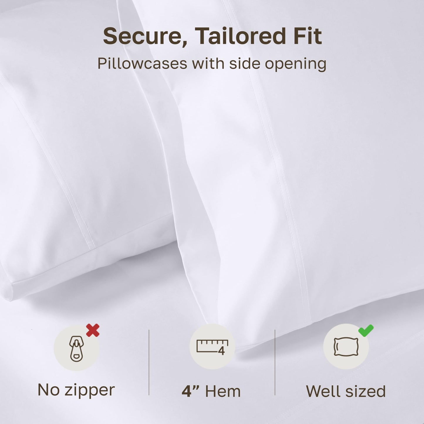 Heirloom Soft, Smooth & Thick Certified 800 Thread Count 100% Cotton Sateen, 2 King Size Pillow Cases, Fits King Pillows (Bright White)
