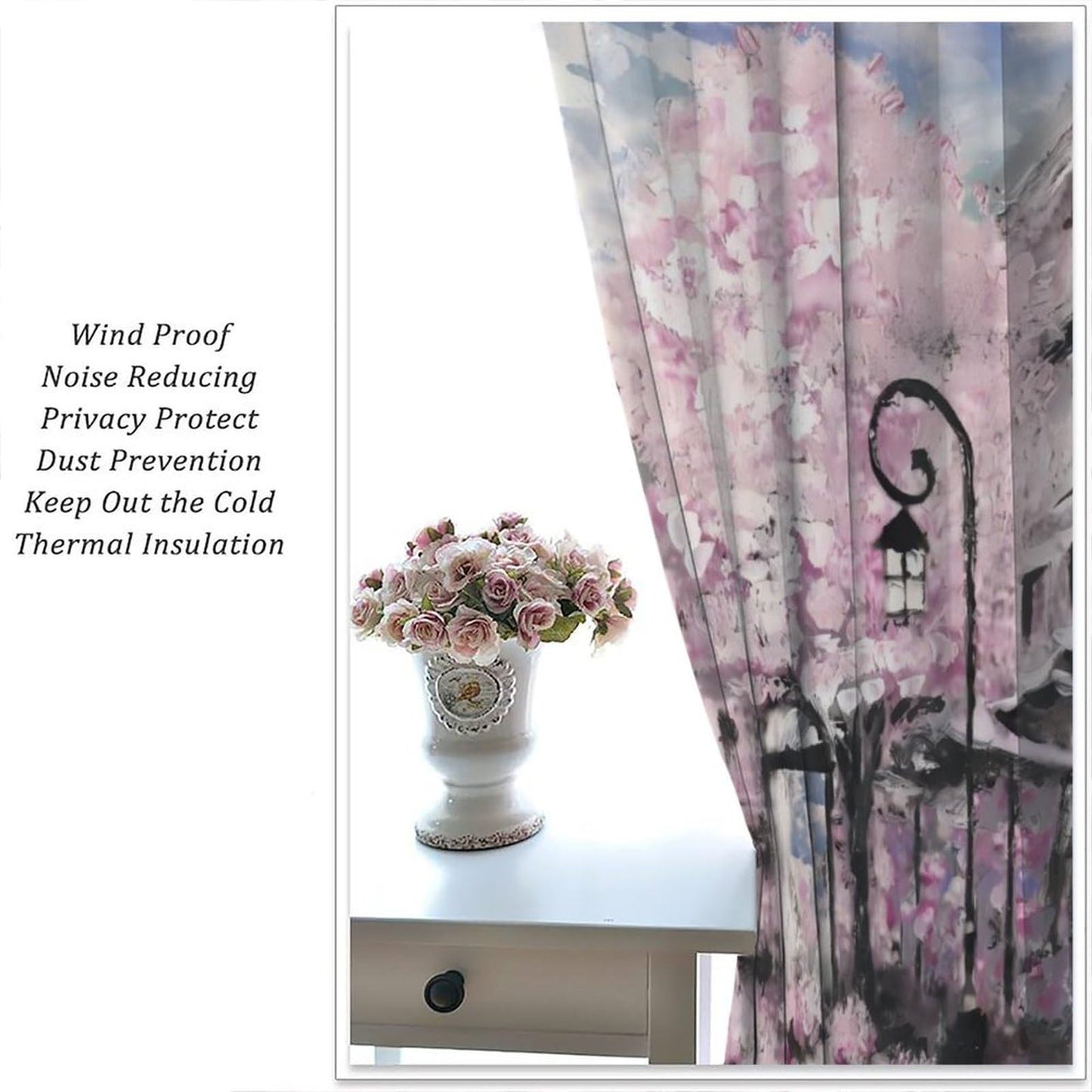 French Eiffel Tower Curtains Paris City Architecture Pink Themed Romantic Decor Oil Painting Style Rod Pocket Window Treatments For Living Room Girls Women Bedroom 2 Panels Set 41" x 45" （No Blackout）