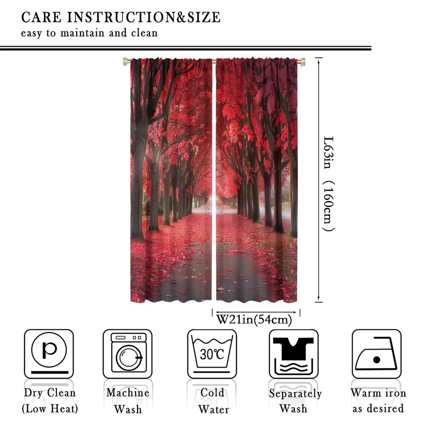 TOWINSFB Autumn Red Maple Leaves Blackout Curtains, Street Tree Plant Leaf Home Decor Rod Pocket Window Drapes for Living Room Bedroom - 42" W x 63" L