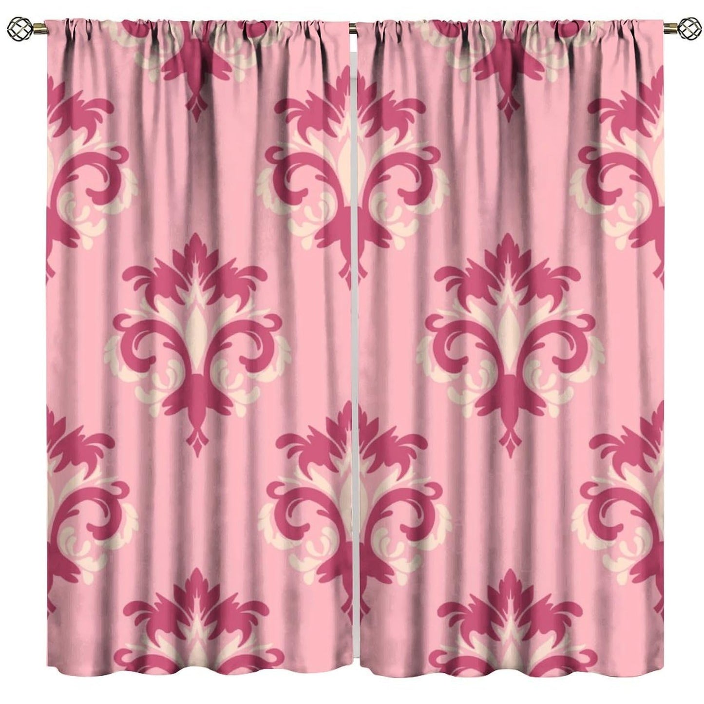 Nanacur Damask Curtains, Modern Damask Gothic Floral Leaves Country Farmhouse Window Drapes, for Living Room Bedroom 42" W X 45" L (Decorative)