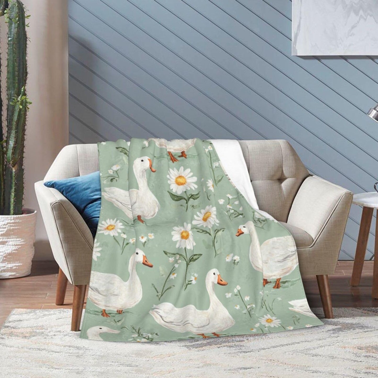 Cute Goose Throw Blanket White Duck Flannel Blankets Fuzzy Plush Super Soft Cozy Warm Decor Gifts for Boys Girls Kids Adults Men Women 40" x 50"