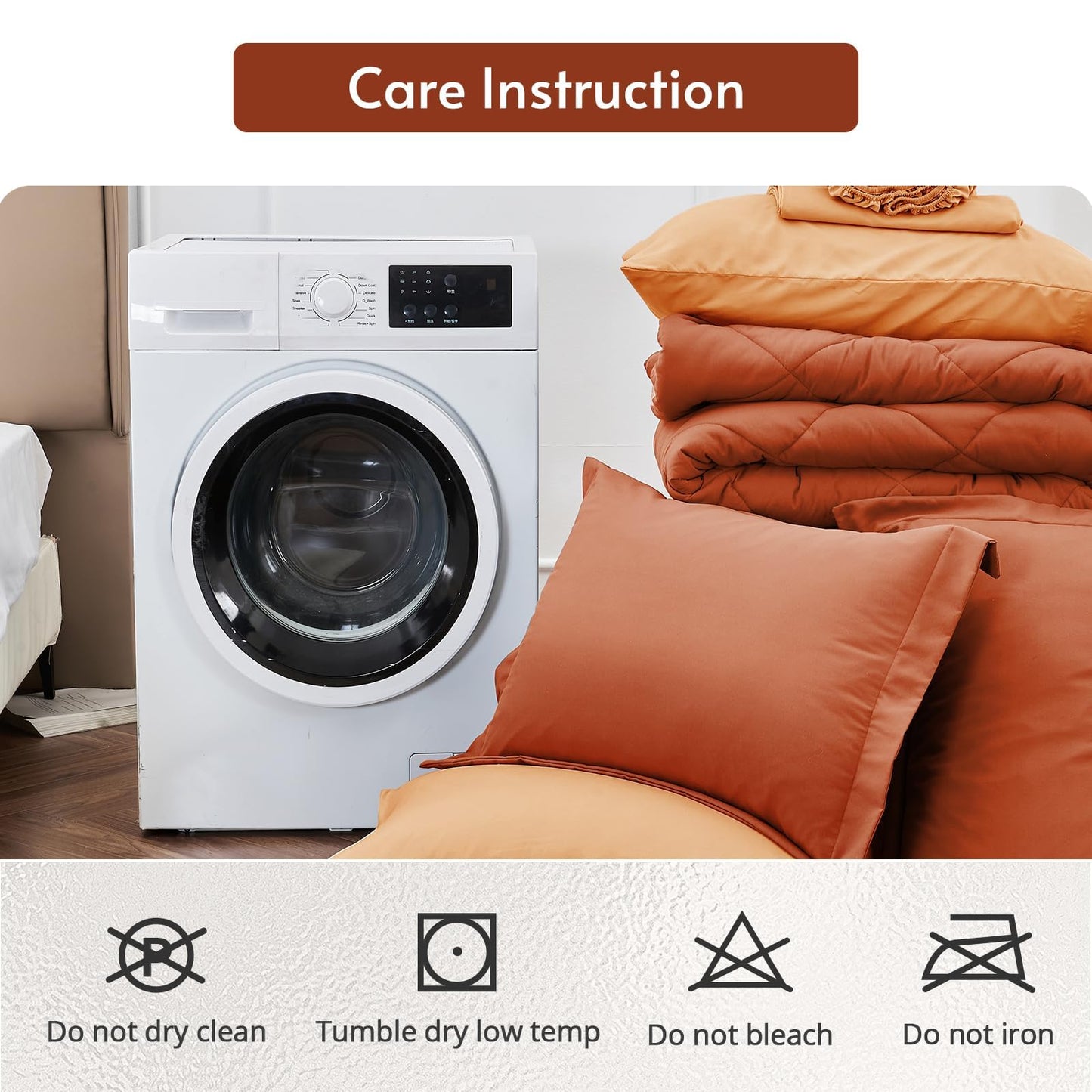 MUXHOMO 7 Pieces California King Comforter Set, Reversible Bed in a Bag Cal King Size, All Season Bedding Set with Comforter, Flat Sheet, Fitted Sheet, Pillowcases & Shams, Burnt Orange & Camel