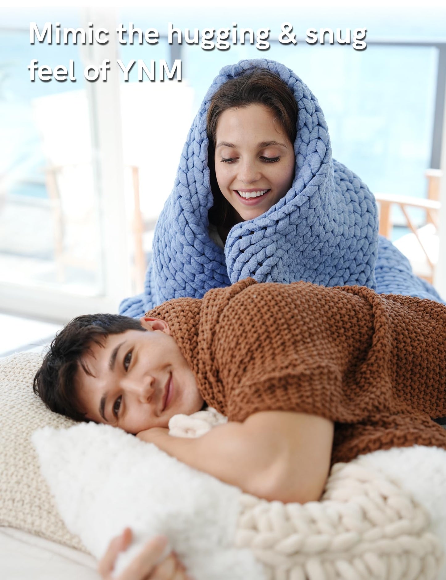 YnM Chunky Throw Blanket, Medium-Weight, Hand Knitted, Skin Friendly, Ventilated and Breathable, Machine Washable, Home Décor Piece for Couch, Sofa and Bed (Cerulean Blue, 40x50 Inch)