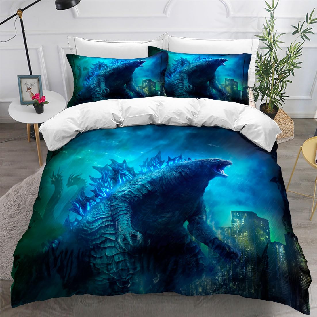 sonicpony Dinosaur Duvet Cover Set Twin Comforter Cover Blue Bedding Set 3D for Men Kids 1 Piece Duvet Cover with Zipper Closure 2 Pieces Pillow Shames No Comforter Included(Dino26, Twin)