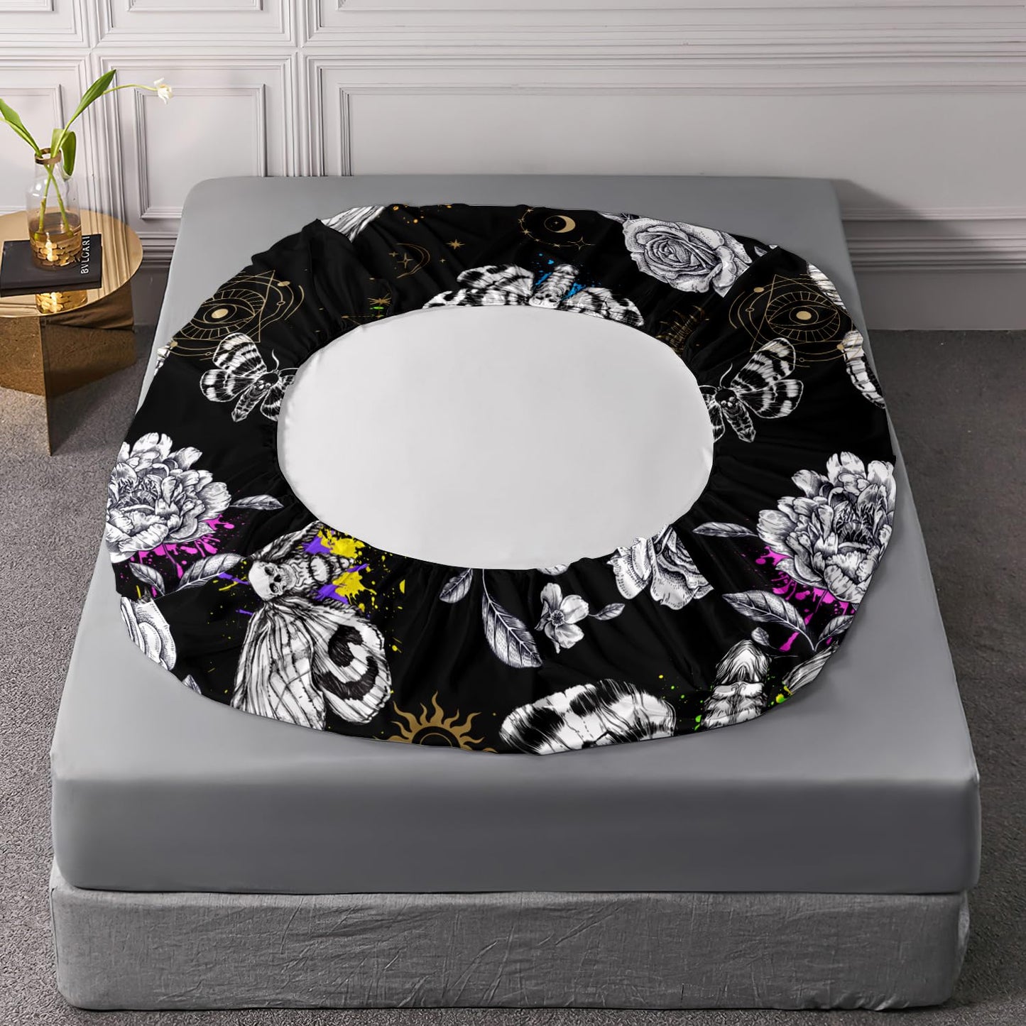 HOSIMA Death Moth Skull Heads Fitted Sheet Horror Theme Halloween Bedding,Goth Bedding Butterfly Bed Set Twin Bed in A Bag Sets for Adults Boys Girls Room Decor Floral Sheets Deep Pocket.