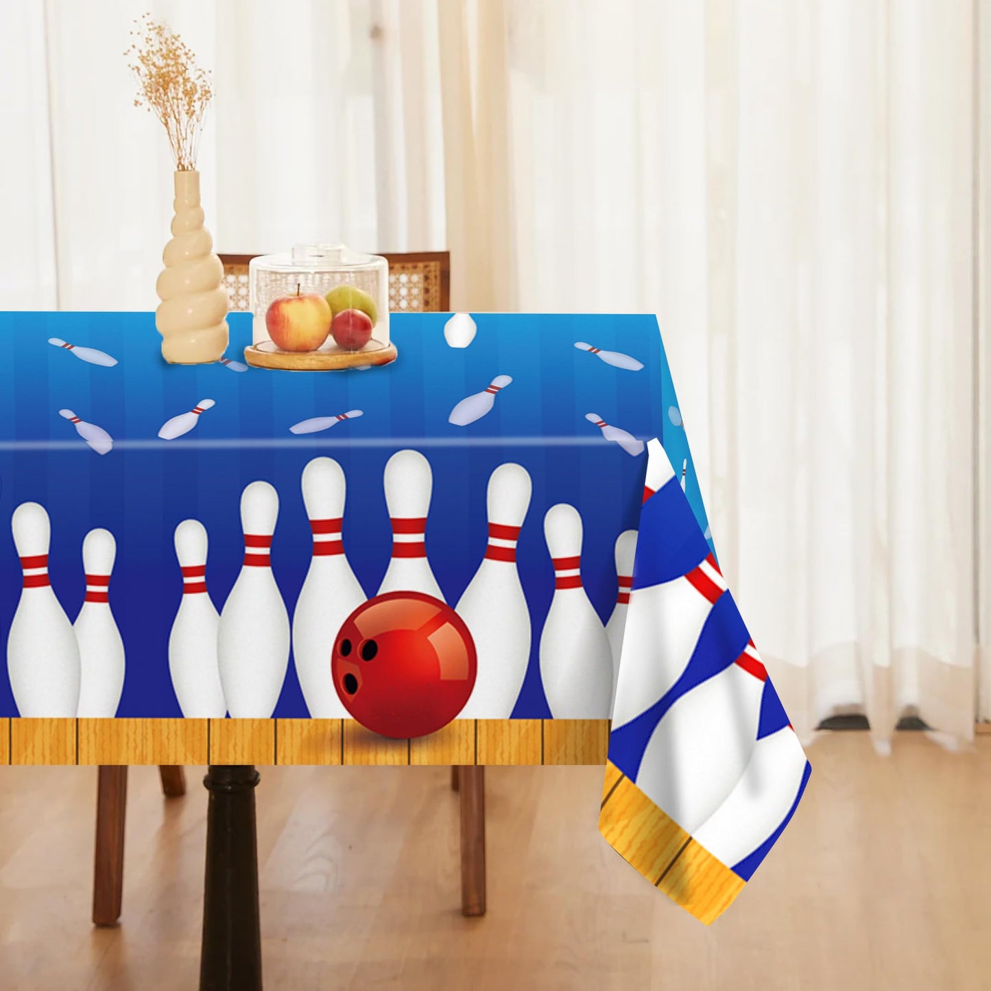 CC HOME 1Pc Bowling Party Plastic Tablecloth 54 x 87 Inch Long Table Cover, Bowling Ball Party Tablecover for Ball Sports Theme Kids Baby Shower Birthday Dinner Picnic Kitchen Event