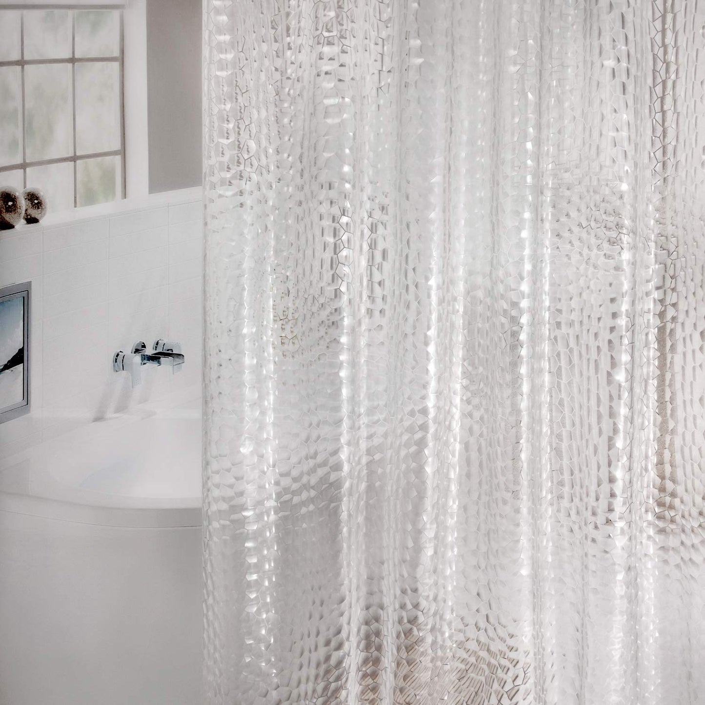 WELTRXE Shower Curtain Liner 8G EVA with 3 Magnets, Waterproof Clear Shower Curtains with 3D Water Cube Design, Heavy Duty Plastic Bathroom Shower Liner for Shower Stall, Bathtubs, 72 x 72,12 Hooks