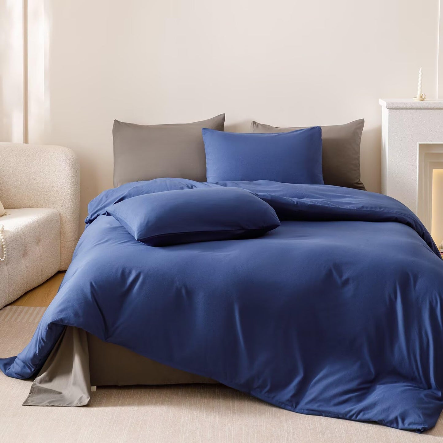 Luxlovery Royal Blue Comforter Set Queen Women Men Solid Comforter Bright Blue Bedding Set Fluffy Soft Breathable Blanket Quilts with 2 Pillowcases for Queen Bed
