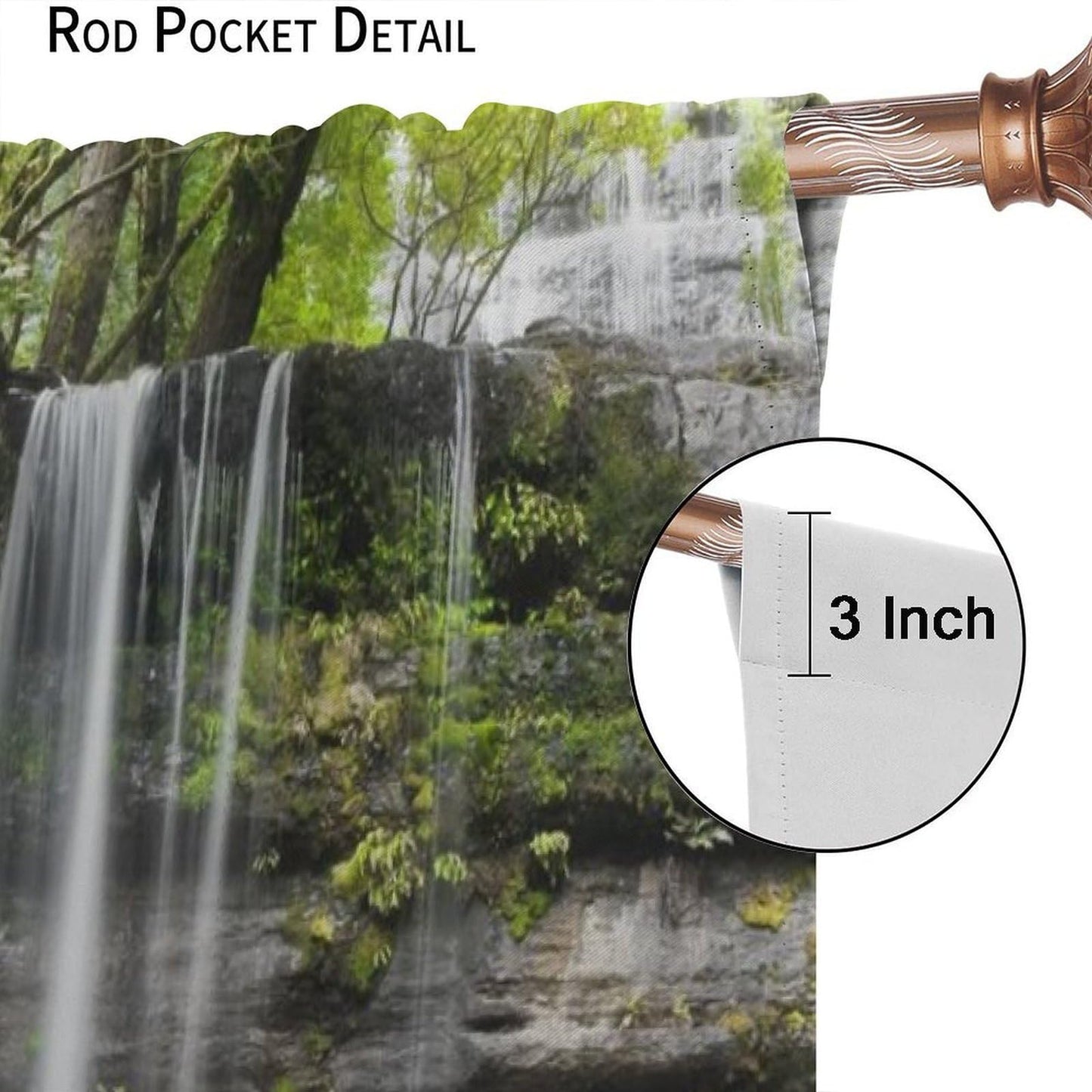 Natural Landscape Waterfall Blackout Curtains, Forest Falls Spring Natural Scenery Green Plant Tree Leaf Rod Pocket Window Drapes, for Bedroom Living Room 42" W X 45" L