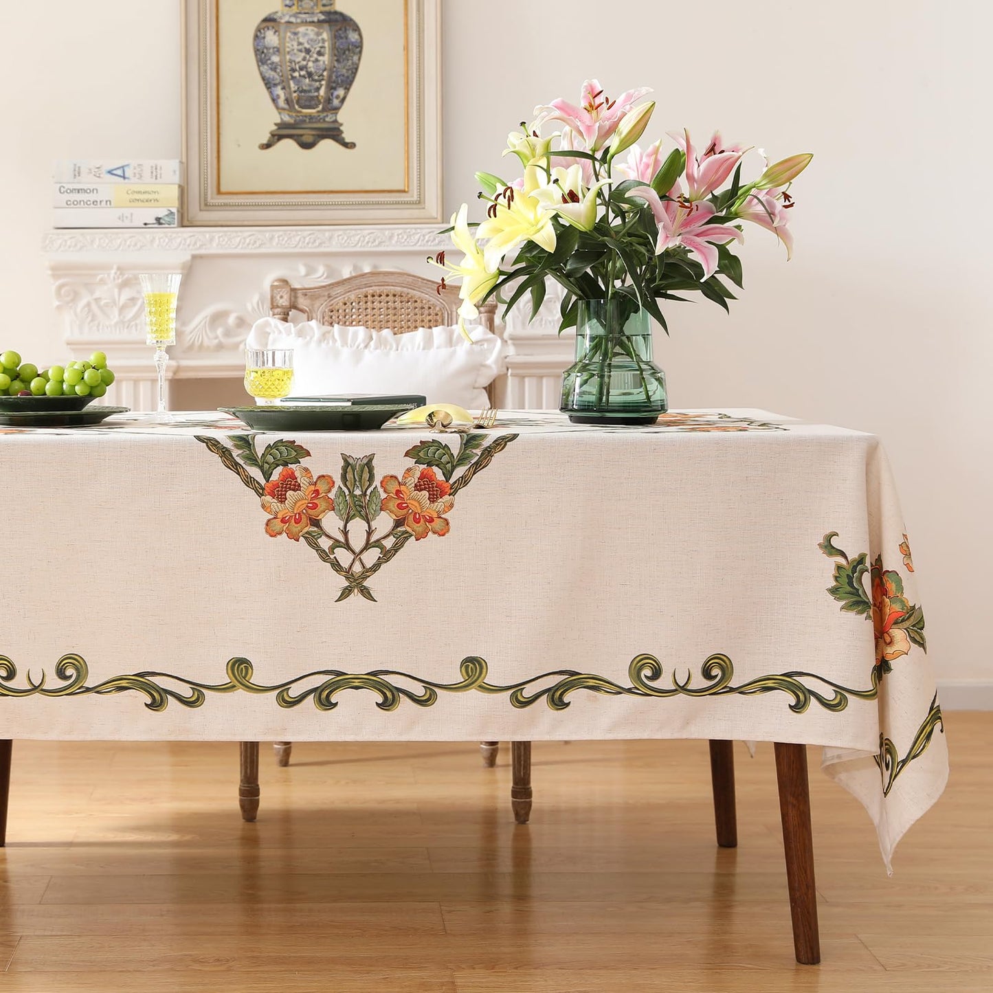 patdrea Vintage French Linen Tablecloth,Square,55"x55"-Santiago C