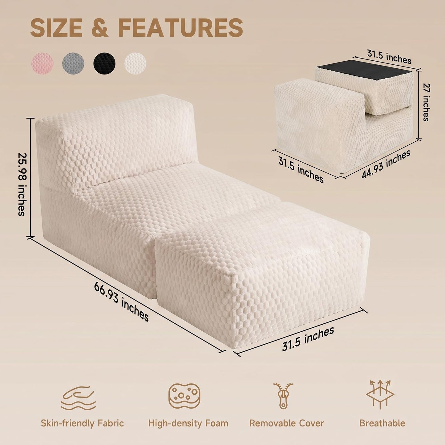 Gosopha Bean Bag Chair for Adults, Plush Beanbag Sofa Couch with Memory Foam Filler, Machine Washable Cover, Comfy Lounge Chair for Small Spaces, Reading, Gaming, Living Room & Bedroom Beige