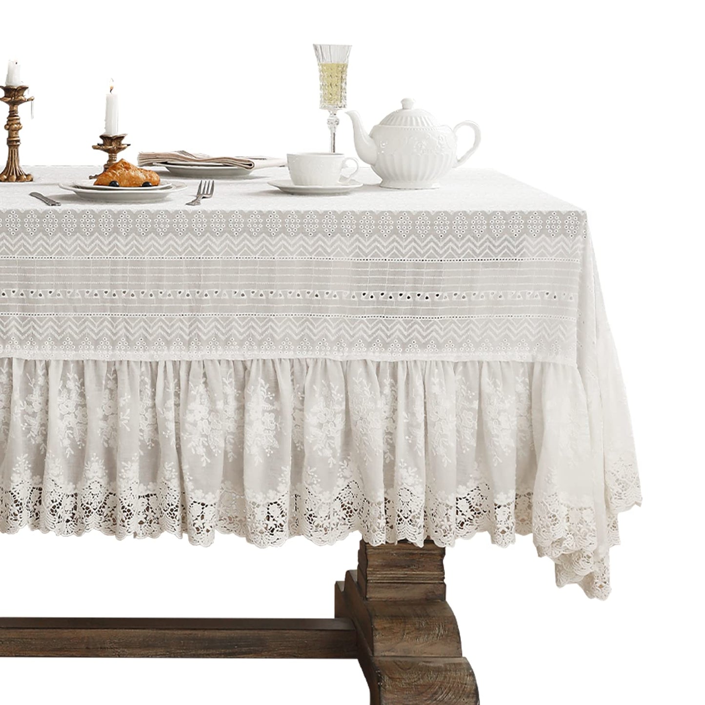 patdrea Vintage French Lace Cotton Table Cloth,Rectangular 67"x118"-Neumann