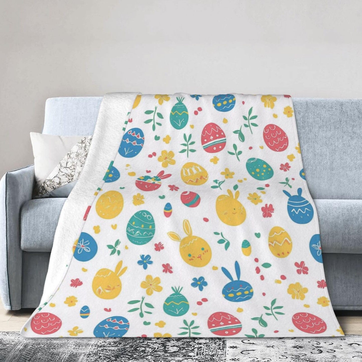 Easter Eggs Bunny Throw Blanket Soft Lightweight Flannel Fleece Blanket 50"X40" for Bed Sofa Couch Camping Travel