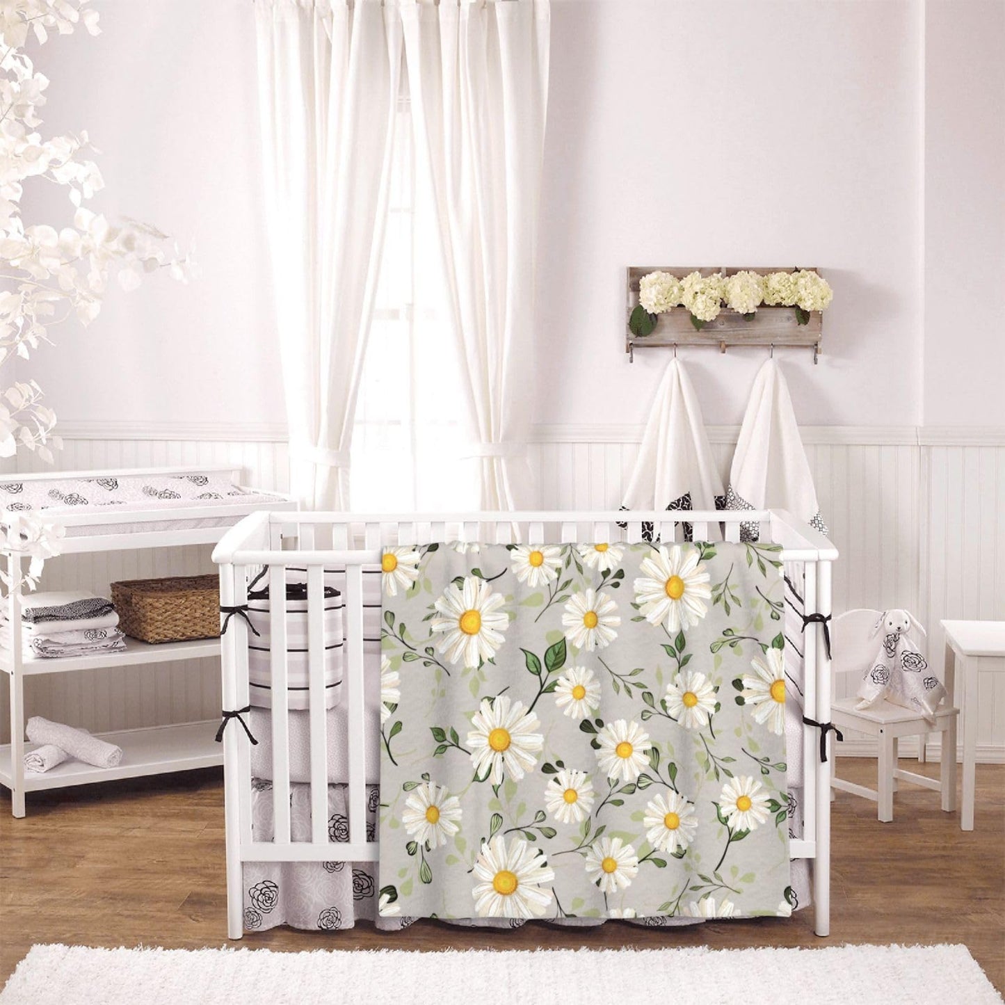 Abucaky White Daisies Flower Fleece Throw Blanket Ultra Soft Cozy Decorative Flannel Blanket for Home Bed Couch Chair Travel 50x40in