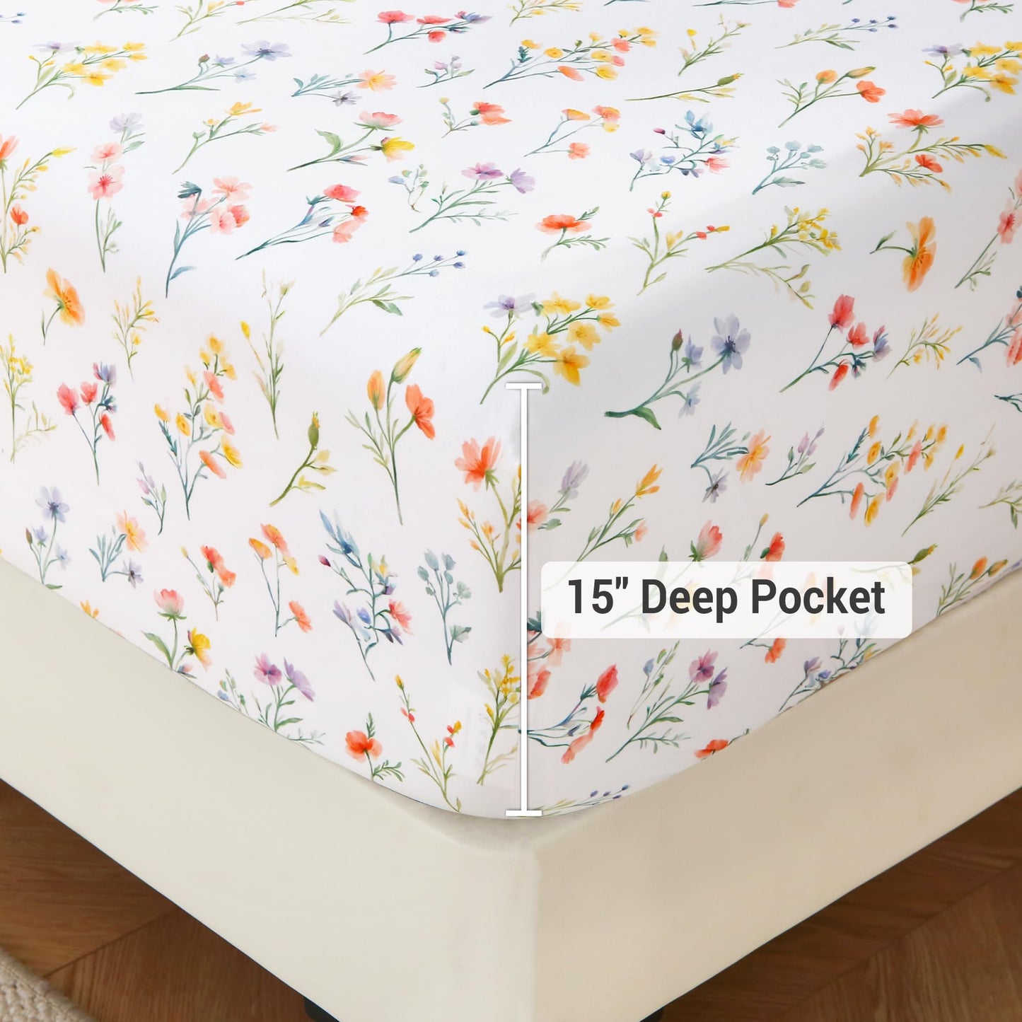Viviland Floral Twin Sheet Set - 3 Piece Vintage Botanical Flower and Leaves Patterned Bed Sheets - Soft, Breathable Microfiber Sheets with Deep Pocket, Non-Slip Fitted Sheets & Pillowcases