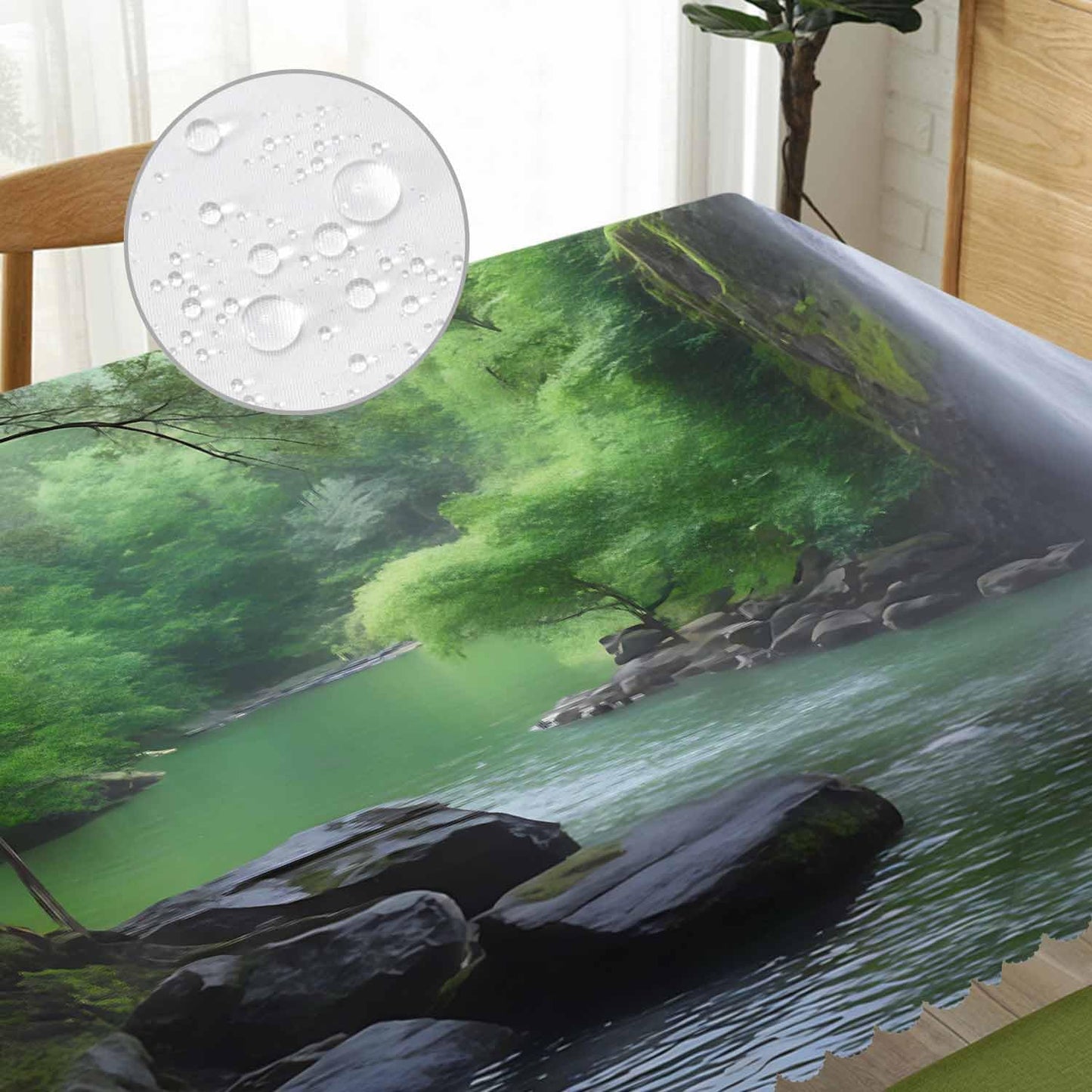 Beabes Waterfall Dinner Tablecloth Table Cover, Tropical Forest Waterfall Cave 52x70 Inch Table Cloth Dust-Proof Table Cover Protector for Home Restaurant Picnic Camping BBQ